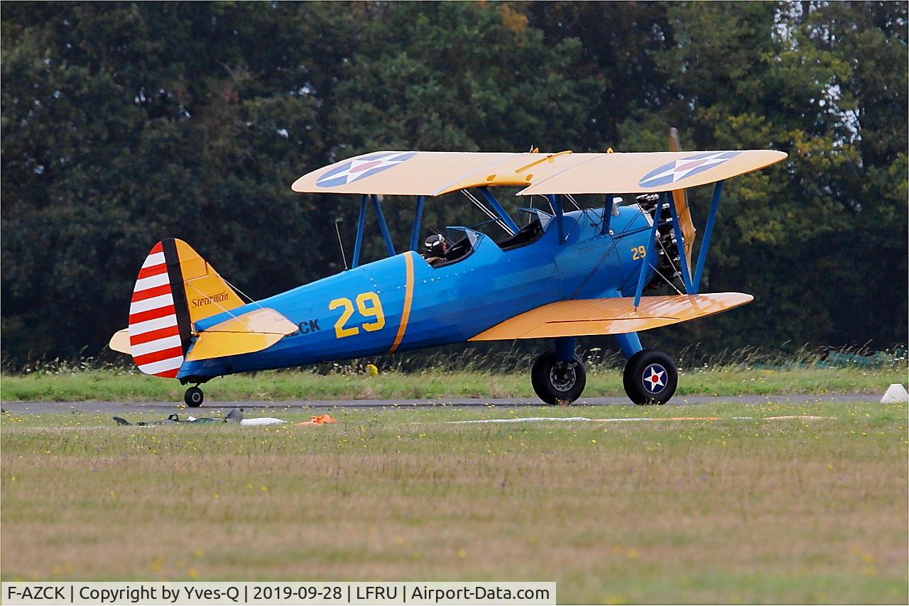 F-AZCK, 1941 Boeing A75N1 (PT-17) C/N 75-1653, Boeing A75N1, Taxiing rwy 05, Morlaix-Ploujean airport (LFRU-MXN) air show 2019
