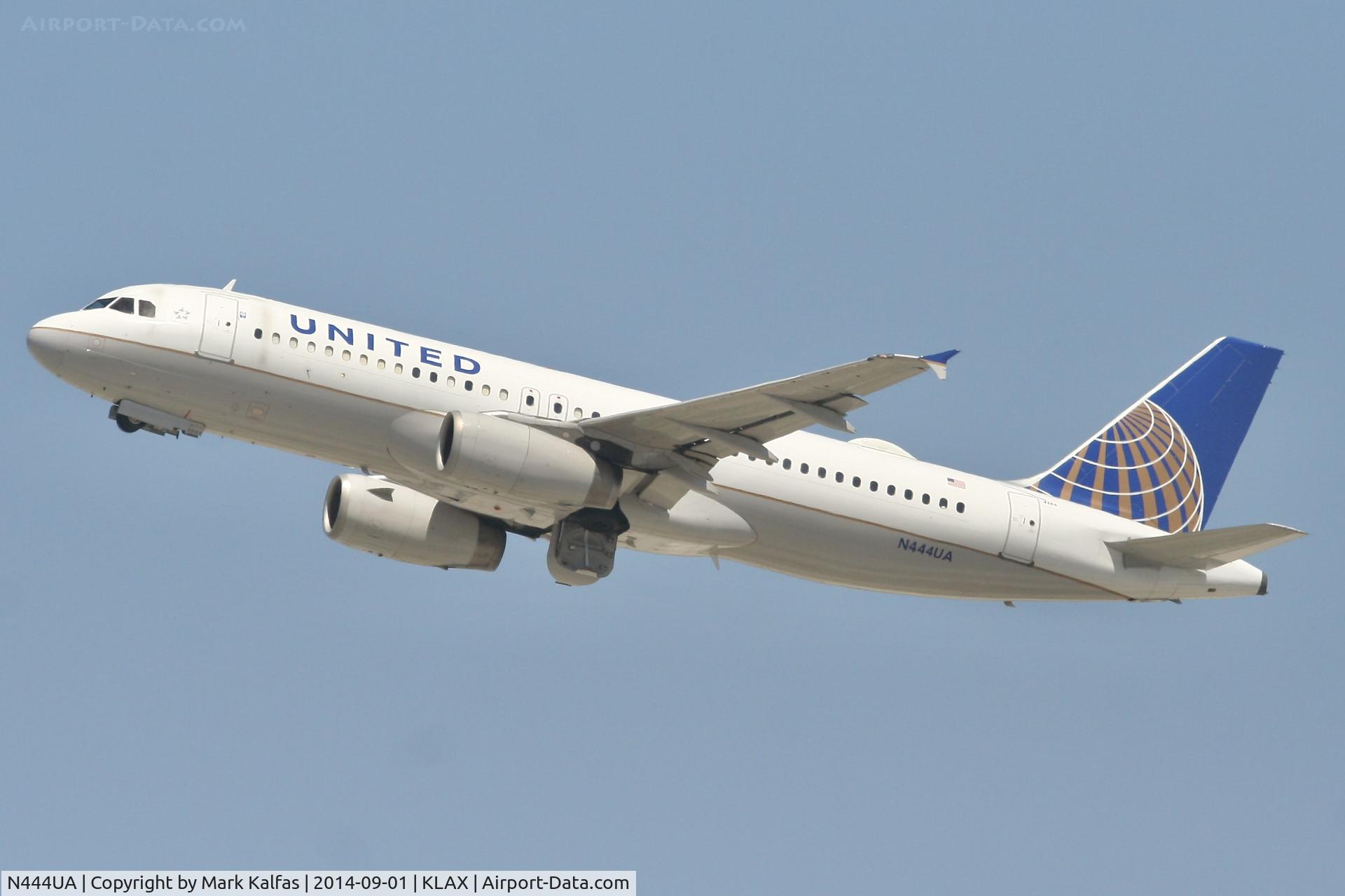 N444UA, 1998 Airbus A320-232 C/N 824, UNITED AIRBUS A320-232, N444UA DEPARTING 25R LAX