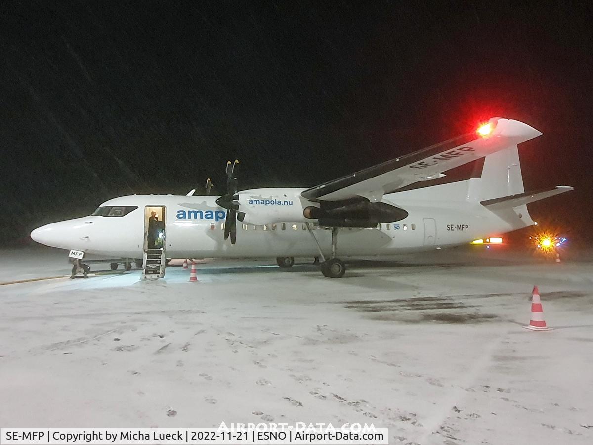 SE-MFP, 1987 Fokker 50 C/N 20105, Just arrived in snowy Örnsköldsvik