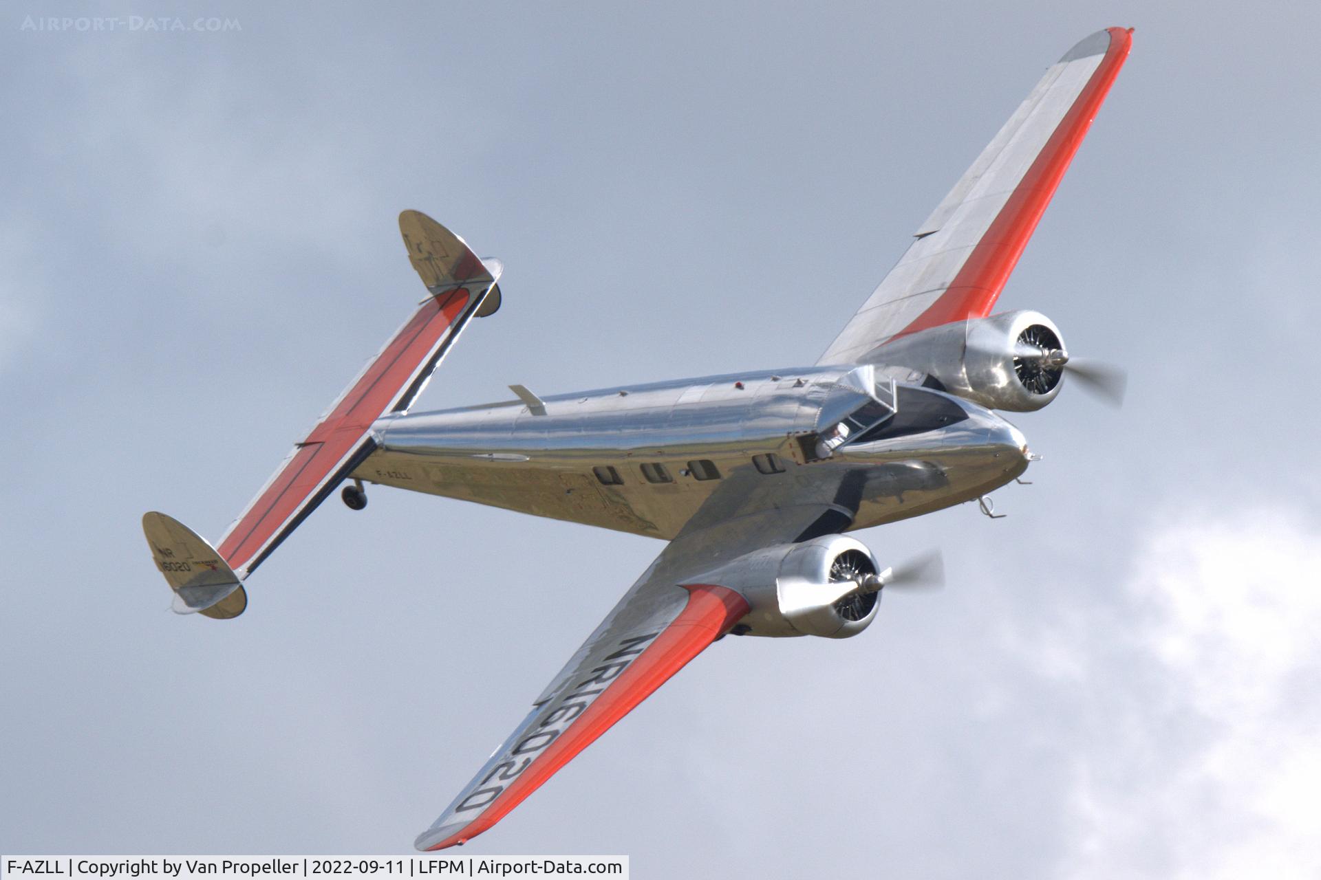 F-AZLL, 1941 Lockheed 12A Electra Junior C/N 1287, Lockheed L-12A Electra Junior of Le Gros Biplan Rouge Sarl during a flypast at Melun Villaroche airport, France, 2022