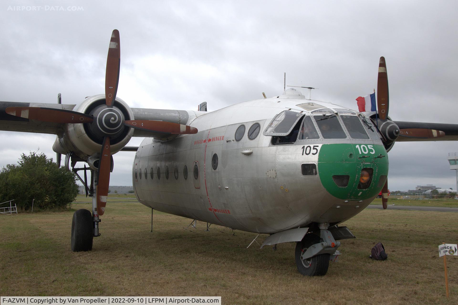 F-AZVM, 1956 Nord N-2501F Noratlas C/N 105, Nord 2501F-3 Noratlas of Association le Noratlas de Provence at Melun Villaroche airport, France. Air Legend 2022. Note the open cockpit windows
