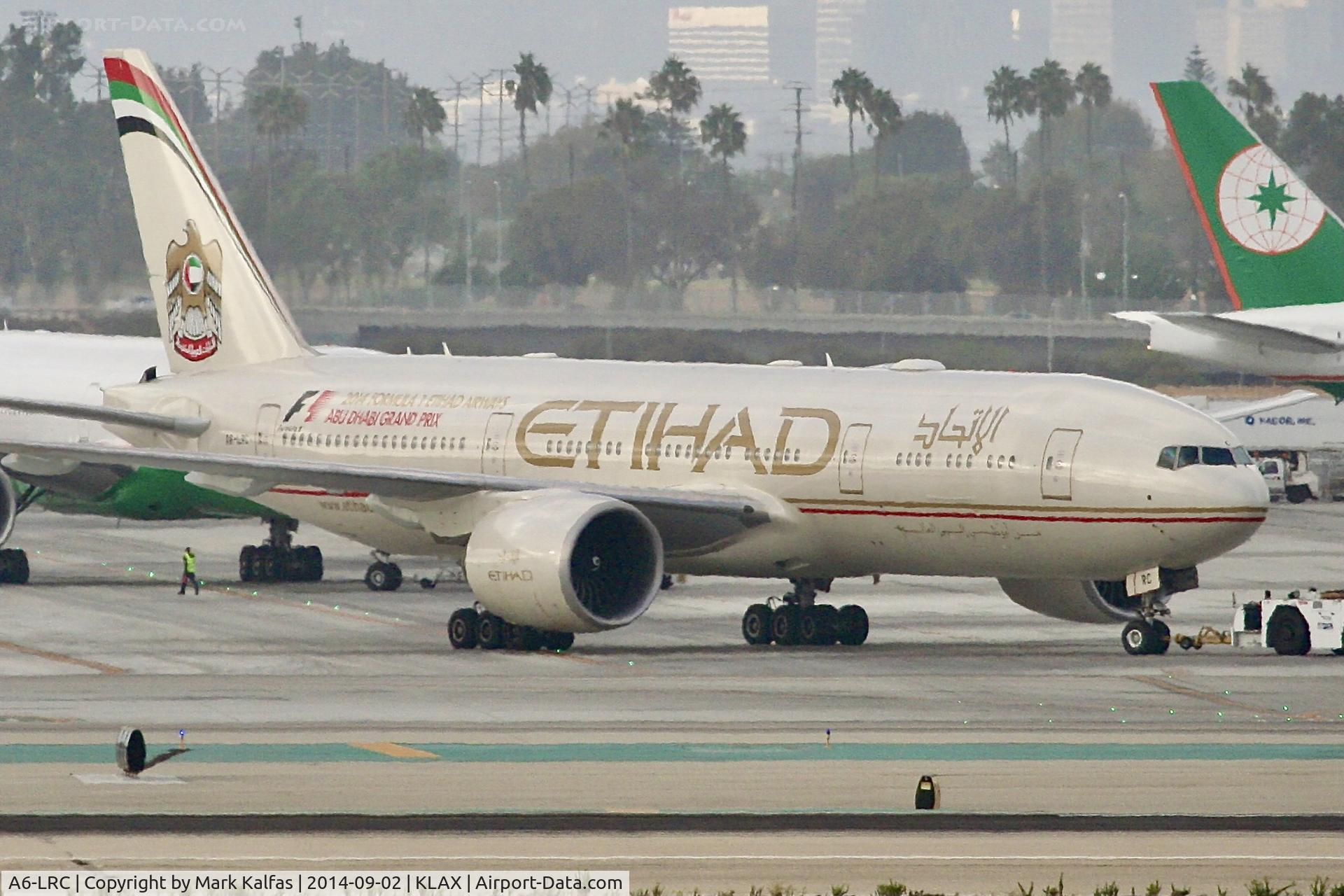 A6-LRC, 2007 Boeing 777-237/LR C/N 36302, Etihad  Boeing 777-237/LR, A6-LRC pushing back at LAX