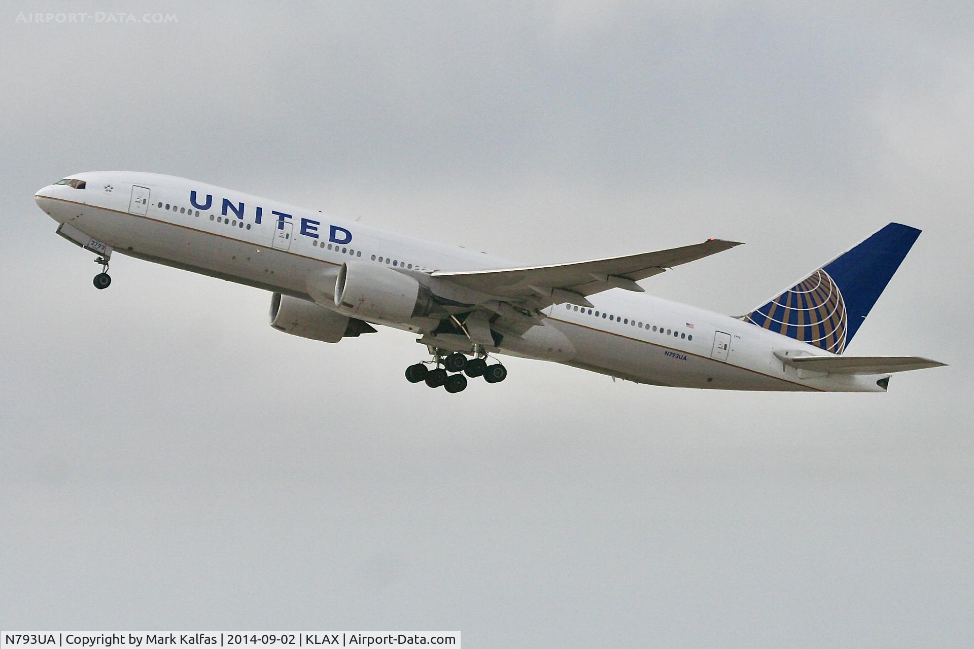 N793UA, 1997 Boeing 777-222 C/N 26946, United Boeing 777-222, N793UA departing 25R LAX