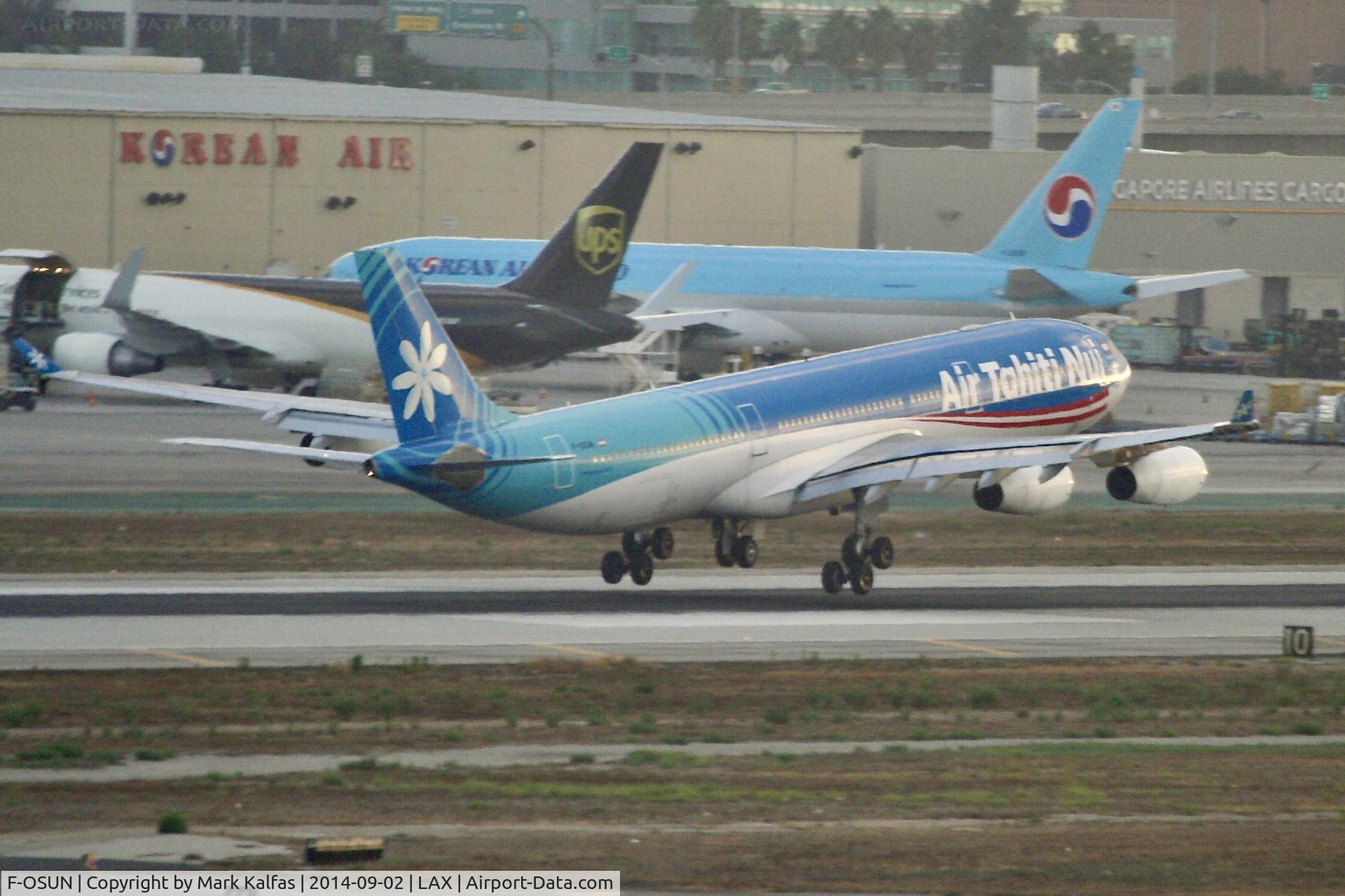 F-OSUN, 2001 Airbus A340-313 C/N 446, Air Tahiti Nui Airbus A340-313, F-OSUN 25L approach KLAX.