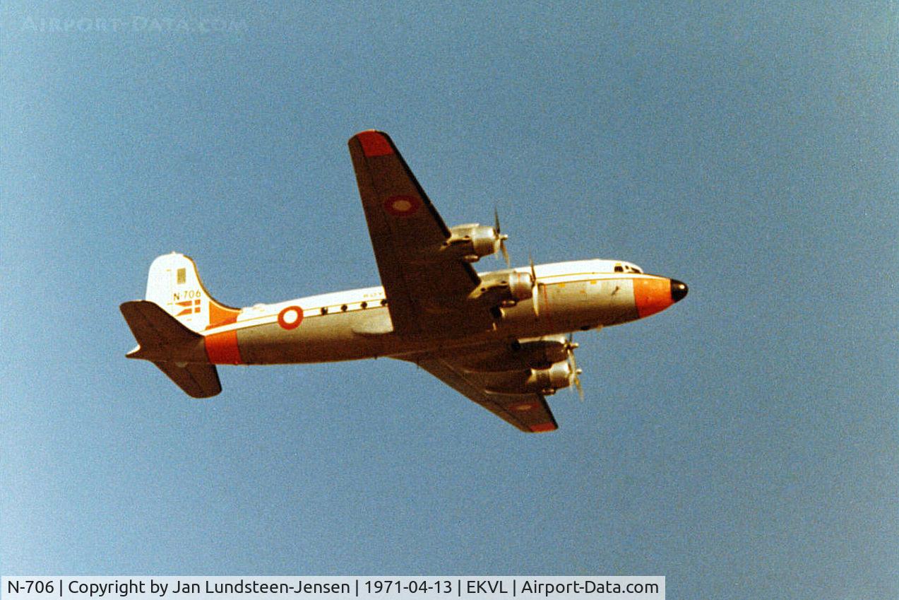 N-706, 1945 Douglas C-54D Skymaster C/N 10811, C-54D N-706 from Royal Danish Air Force seen shortly 
after takeoff from runway 10 at Vaerloese Air Base in 
Denmark.