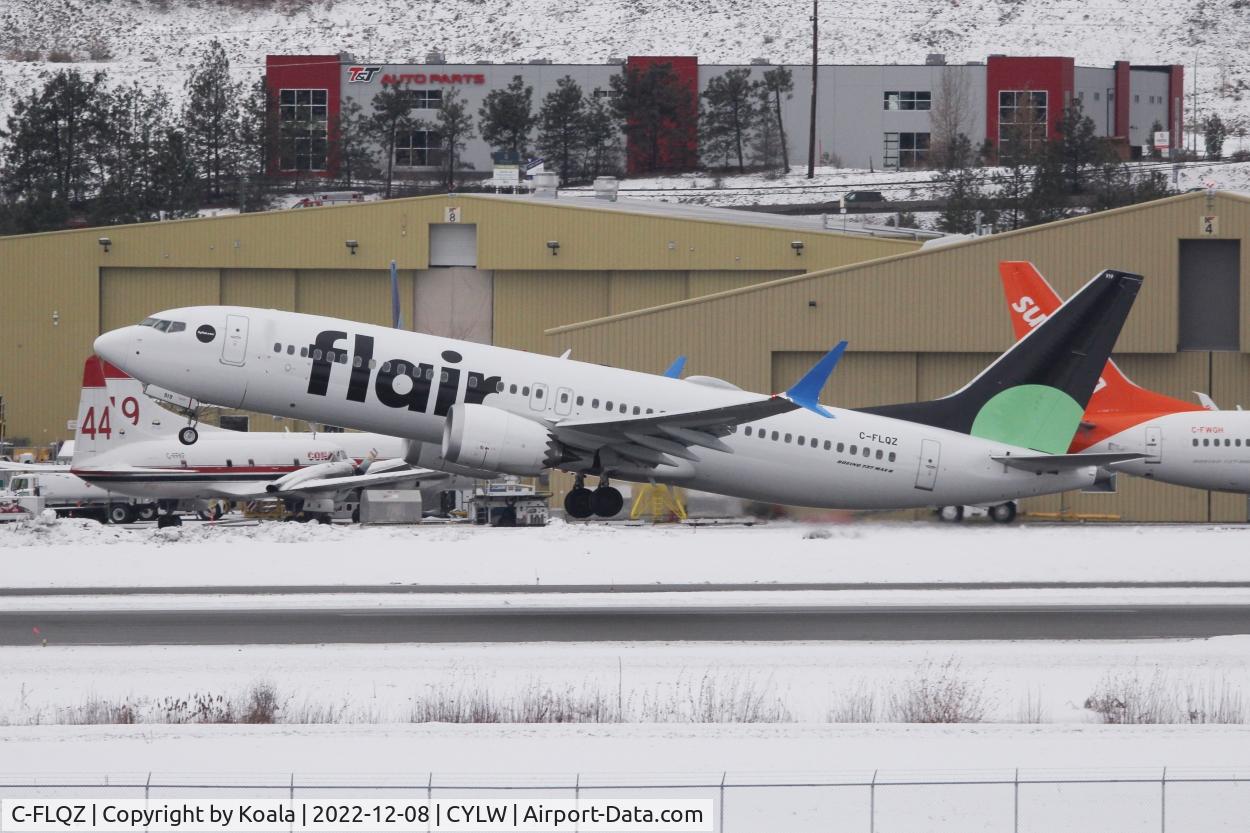 C-FLQZ, 2019 Boeing 737-8 MAX C/N 44307, Ex Air Europa, blue winglets. Departure to Edmonton.