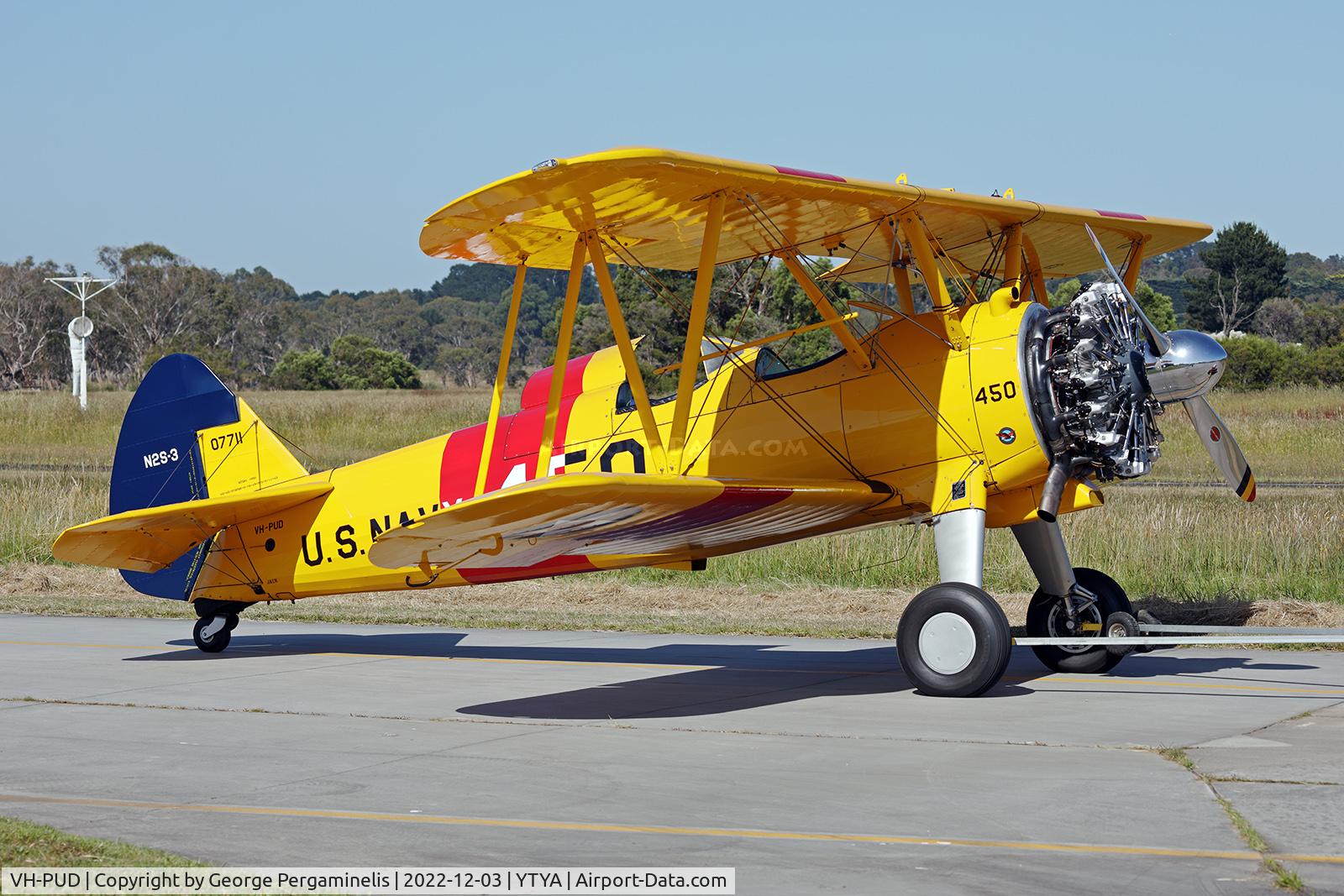 VH-PUD, 1943 Boeing Company N2S-3 Kaydet (B75N1) C/N 75-7315, Antique Aeroplane Assn of Australia Christmas toy run.