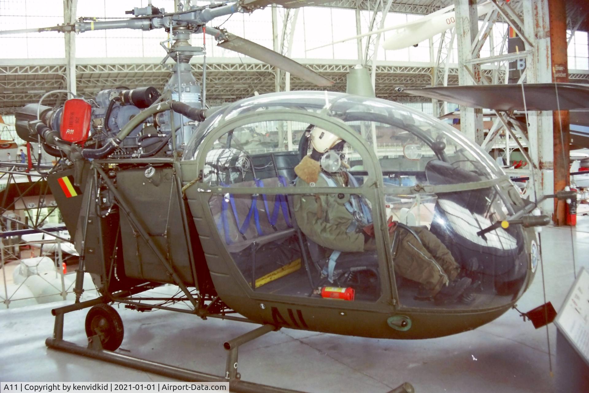 A11, Sud SE-3130 Alouette II C/N 1535, At the Brussels Aviation Museum in 2000.