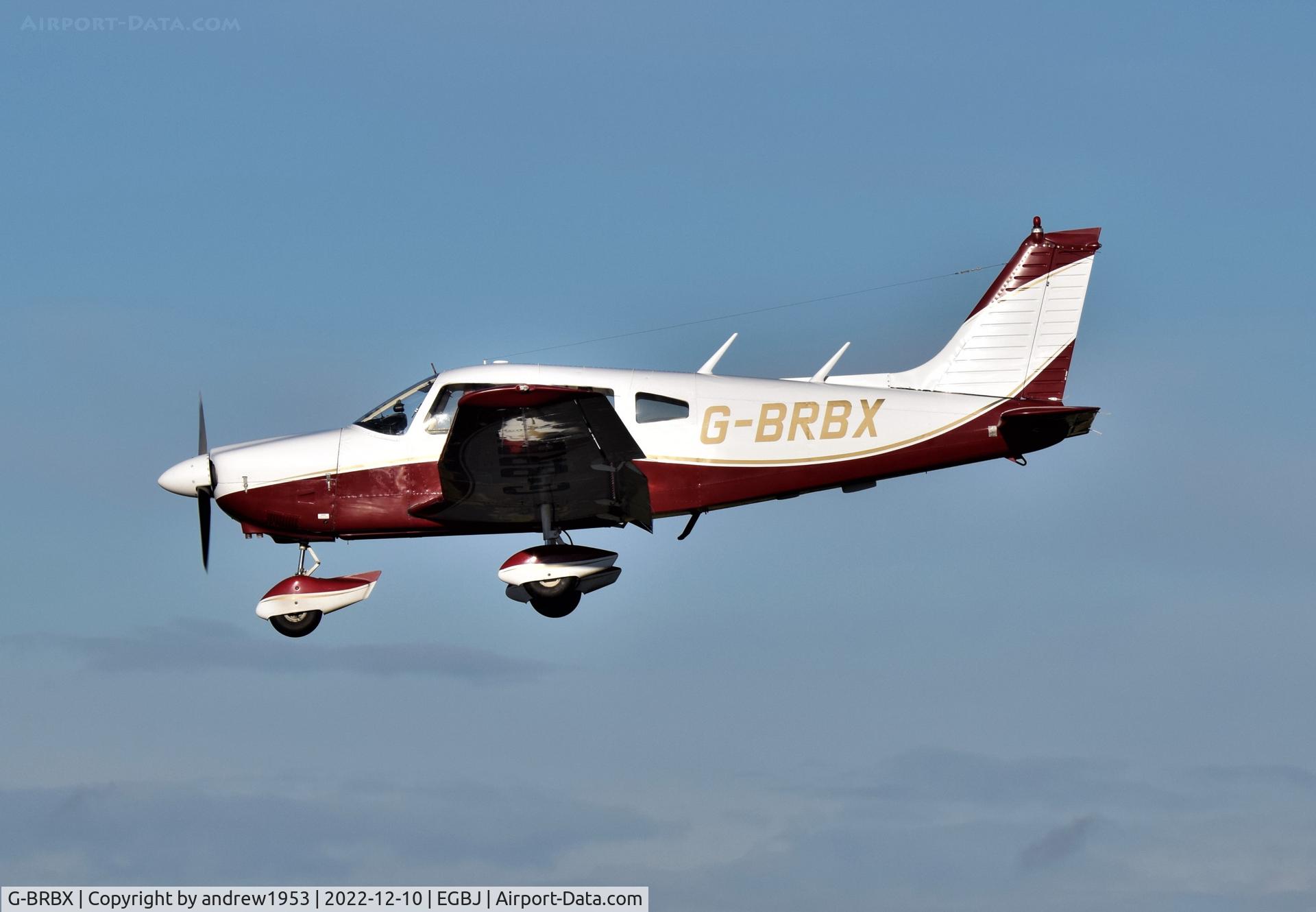 G-BRBX, 1976 Piper PA-28-181 Cherokee Archer II C/N 28-7690185, G-BRBX landing at Gloucestershire Airport.