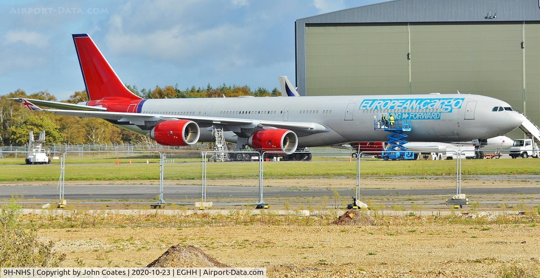 9H-NHS, 2006 Airbus A340-642 C/N 736, Having new titles applied