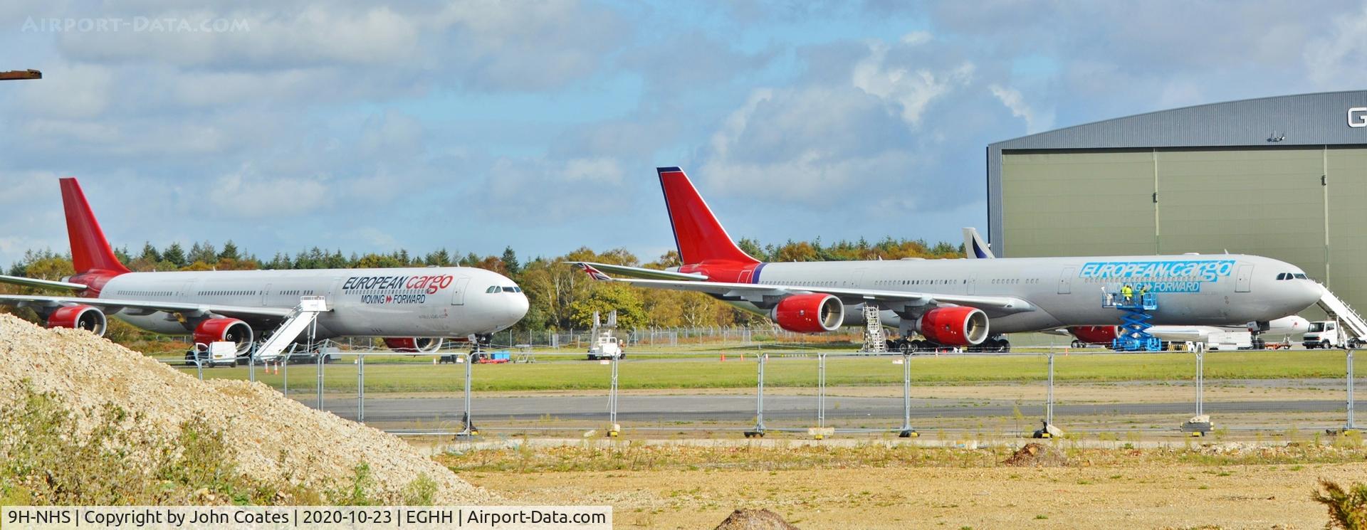 9H-NHS, 2006 Airbus A340-642 C/N 736, Having titles applied next to 9H-EAL