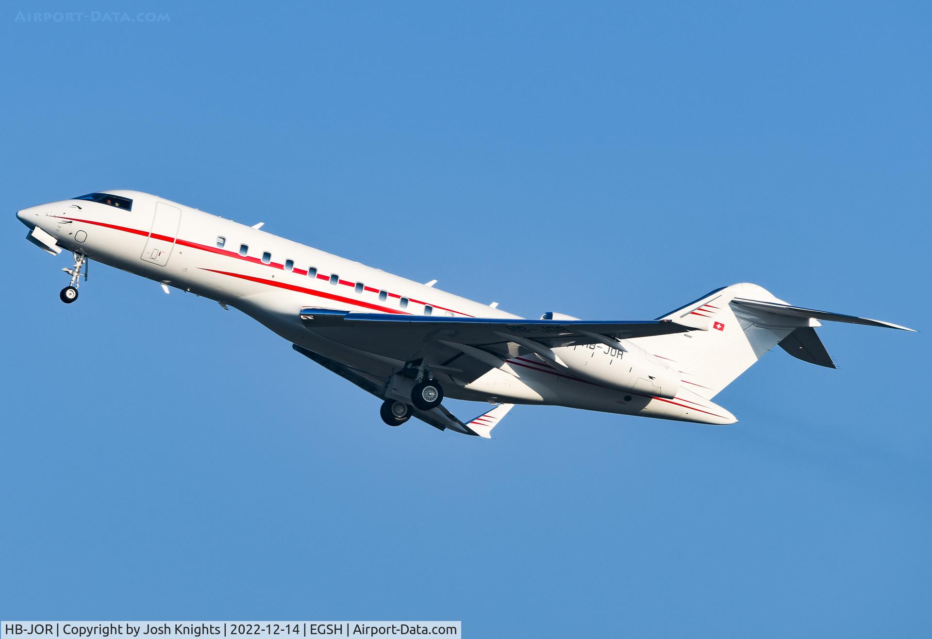 HB-JOR, 2010 Bombardier Global 5000 (BD-700-1A11) C/N 9418, Departing Norwich For Tallinn.