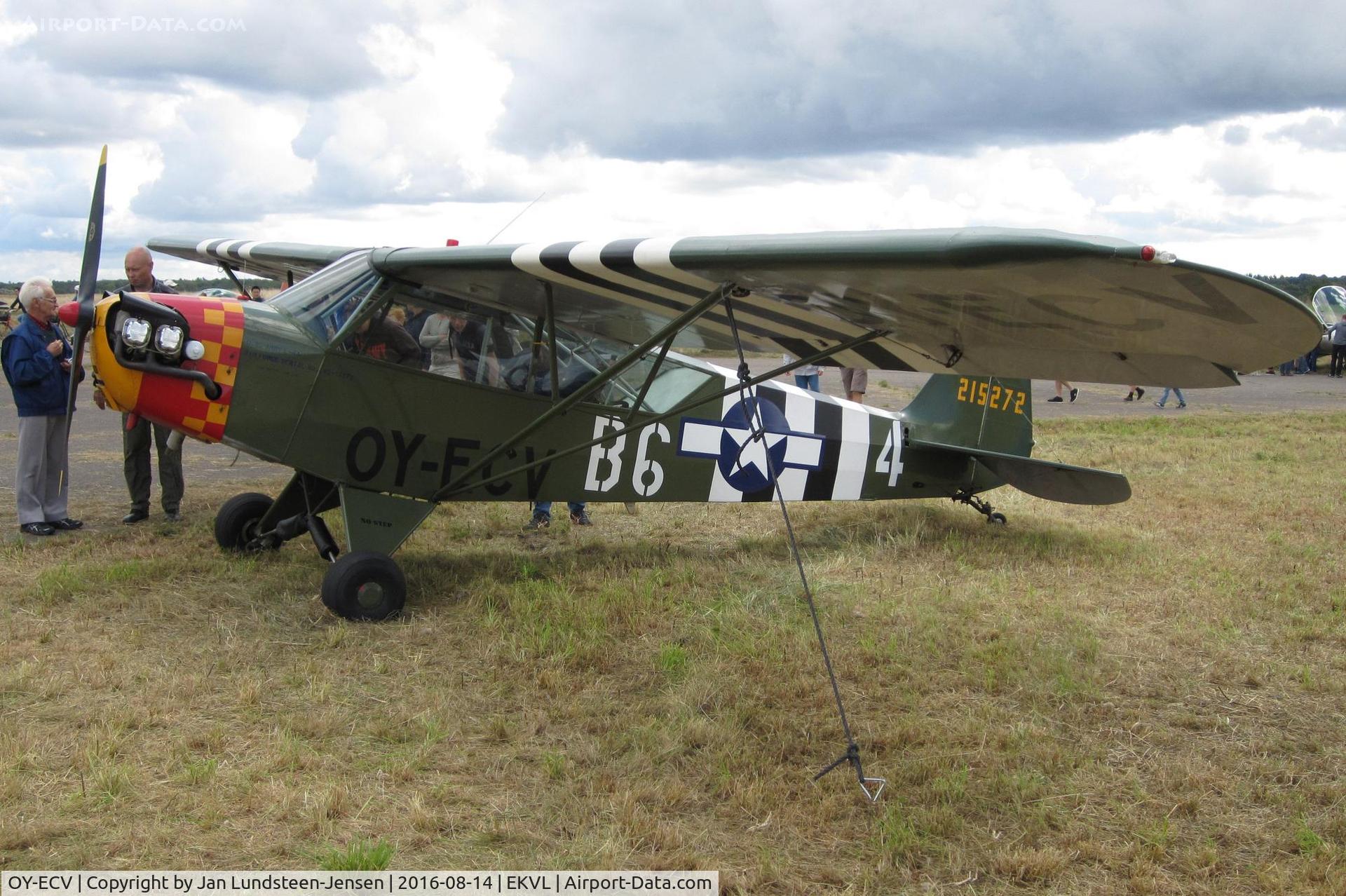 OY-ECV, 1942 Piper J3C-65 Cub Cub C/N 8391, Piper Cub OY-ECV seen at an airshow at Vaerloese, Denmark. Built as an O-59A/L-4A with USAAF Serial 
No. 42-15272.