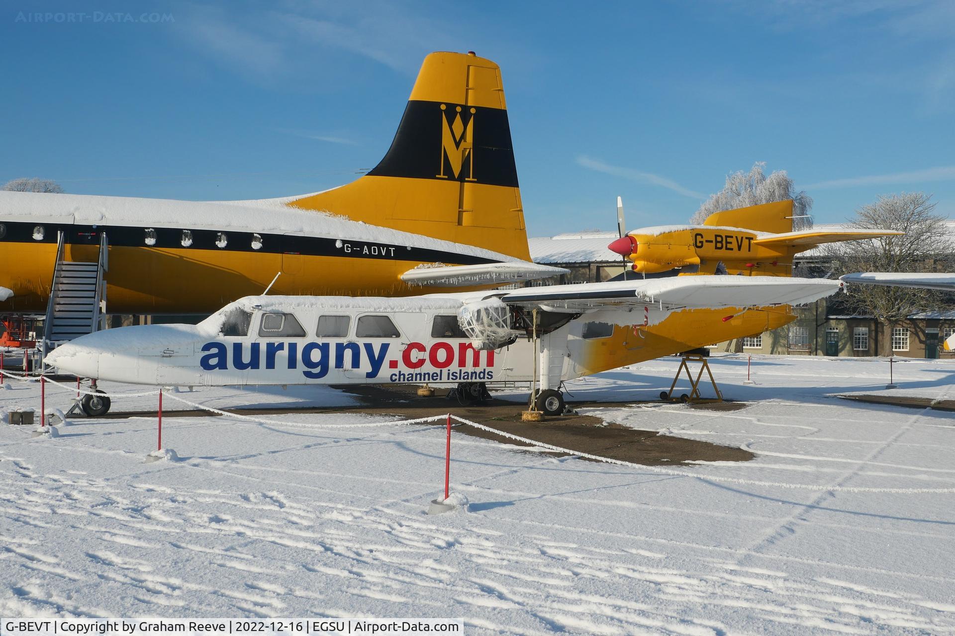 G-BEVT, 1977 Britten-Norman BN-2A Mk.III-2 Trislander C/N 1057, On display in the snow at Duxford.