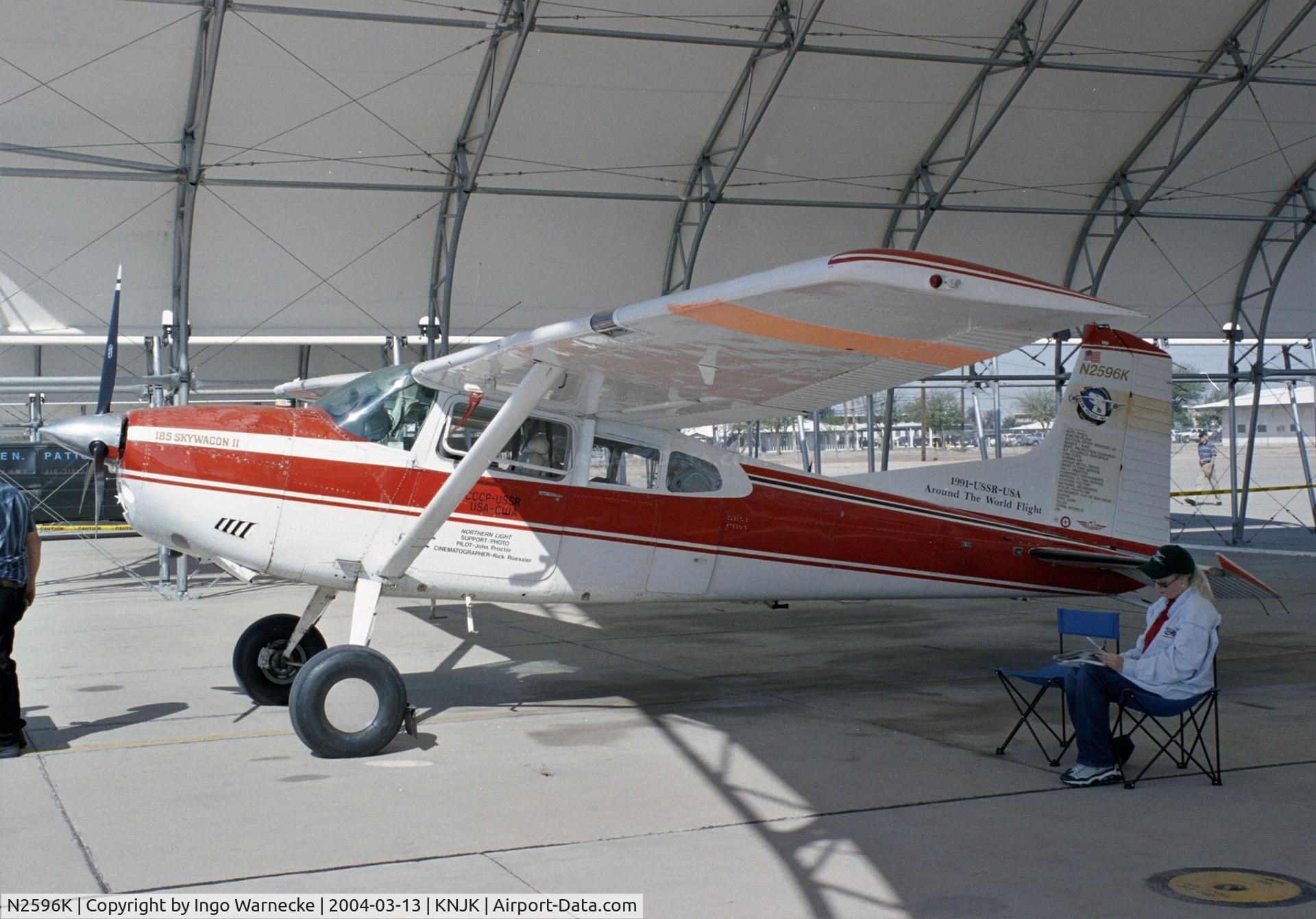 N2596K, Cessna A185F Skywagon 185 C/N 18504257, Cessna A185F Skywagon (this plane flew around the world via the USSR in 1991) at the 2004 airshow at El Centro NAS, CA