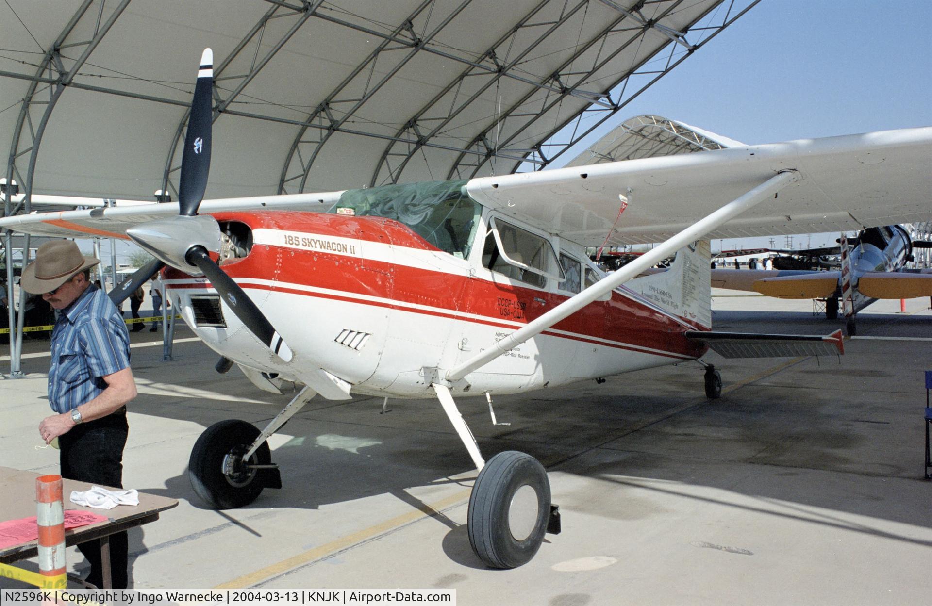N2596K, Cessna A185F Skywagon 185 C/N 18504257, Cessna A185F Skywagon (this plane flew around the world via the USSR in 1991) at the 2004 airshow at El Centro NAS, CA