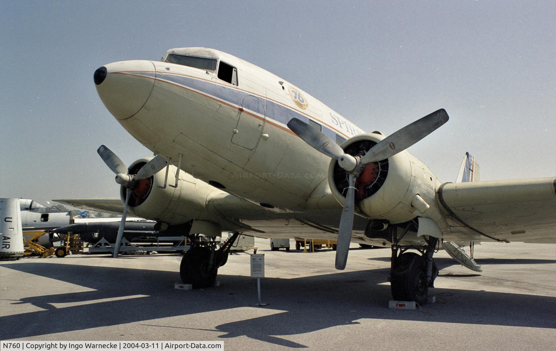 N760, 1941 Douglas DC-3 C/N 3269, Douglas DC-3 'Spirit of seventy six' (former Union Oil aircraft) at the Western Museum of Flight, Hawthorne CA