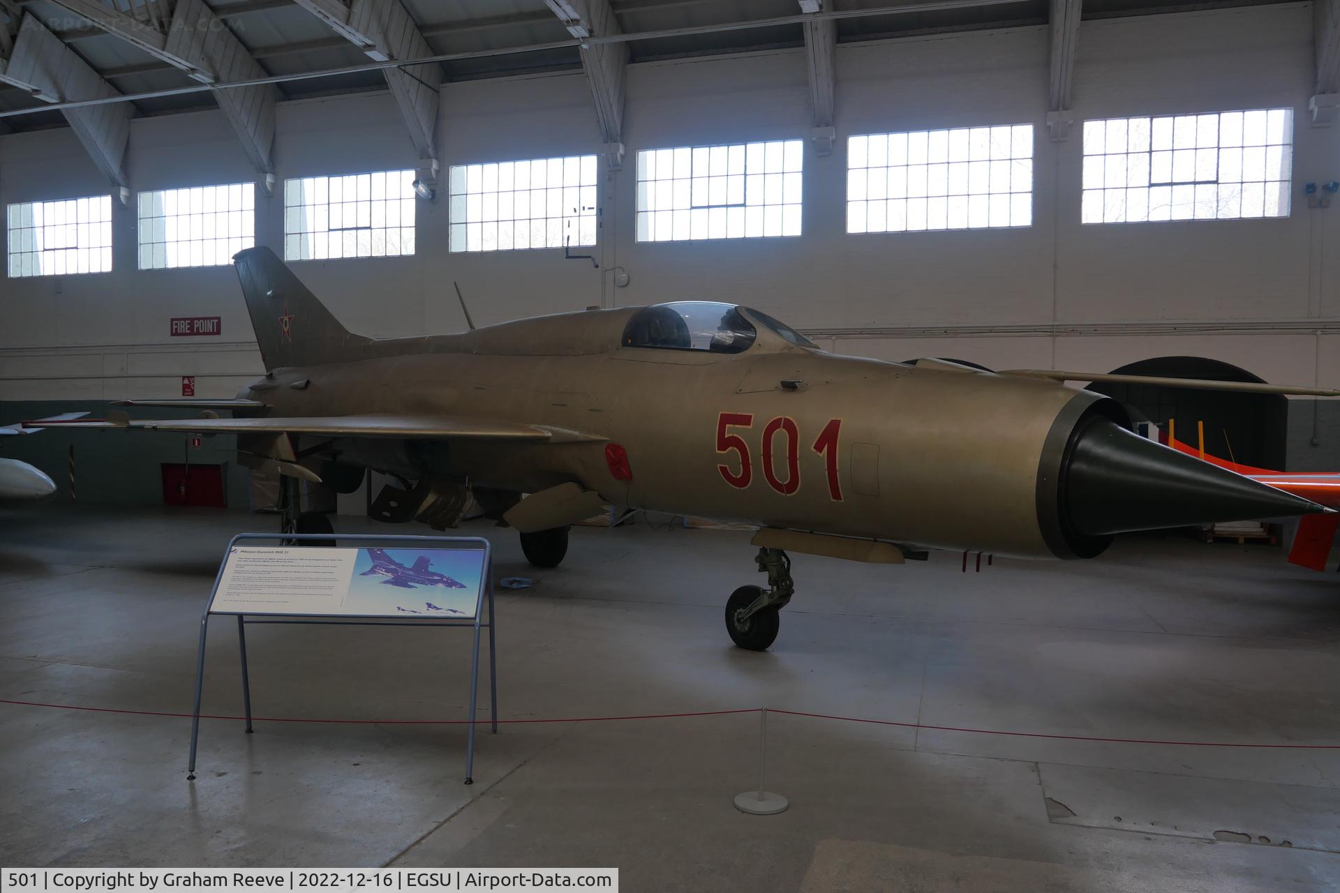 501, 1964 Mikoyan-Gurevich MiG-21PF C/N 760501, On display at IWM Duxford.