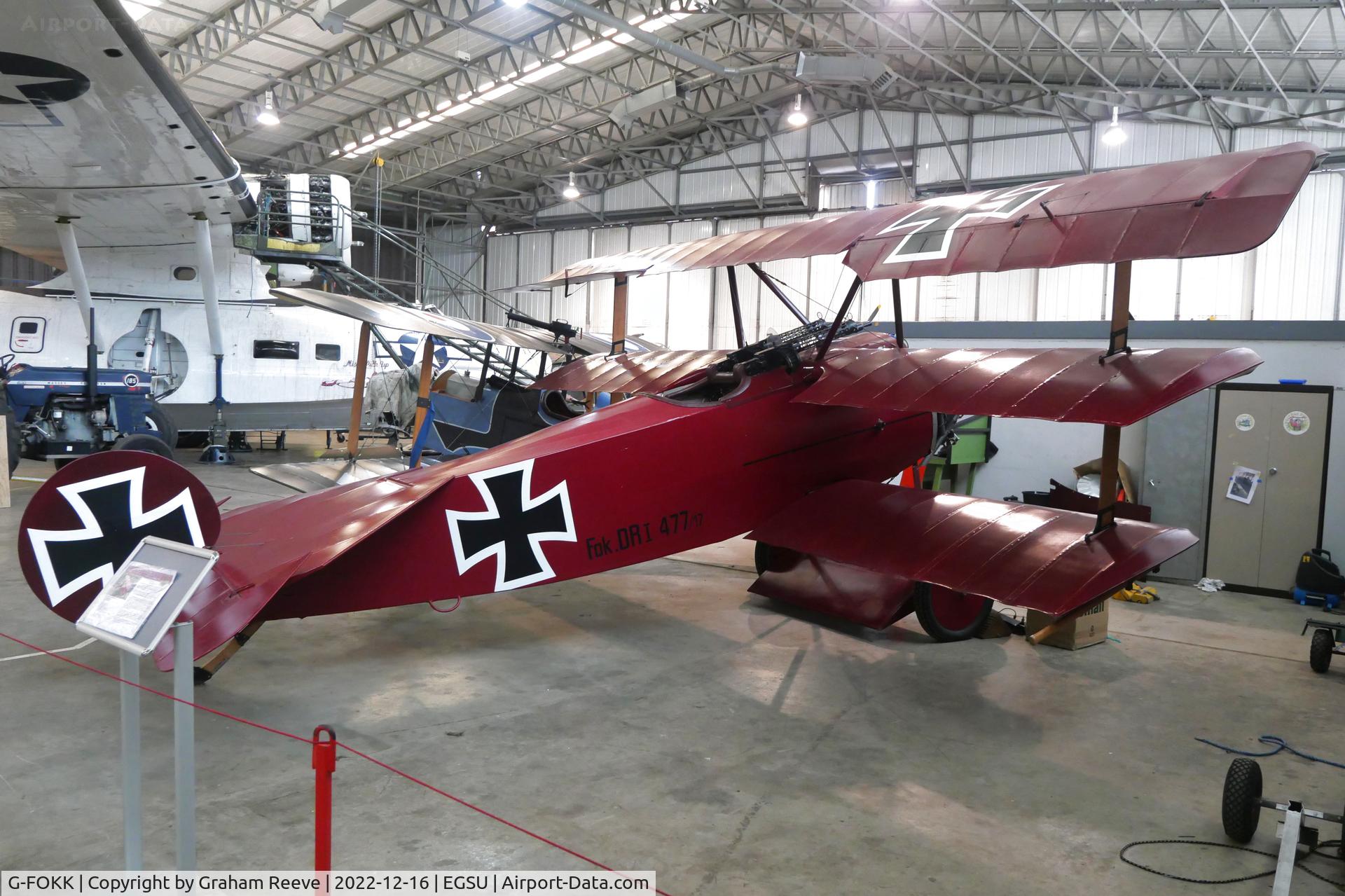 G-FOKK, 2006 Fokker Dr.1 Triplane Replica C/N PFA 238-14253, On display at IWM Duxford.
