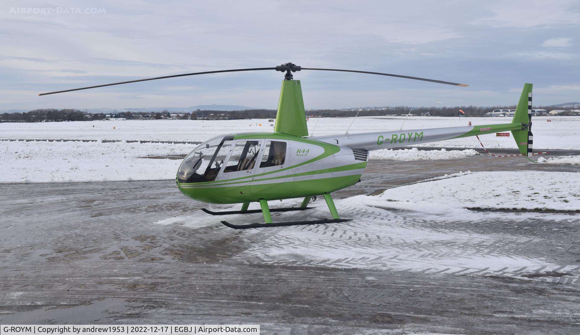 G-ROYM, 2008 Robinson R44 Raven II C/N 12295, G-ROYM at Gloucestershire Airport.