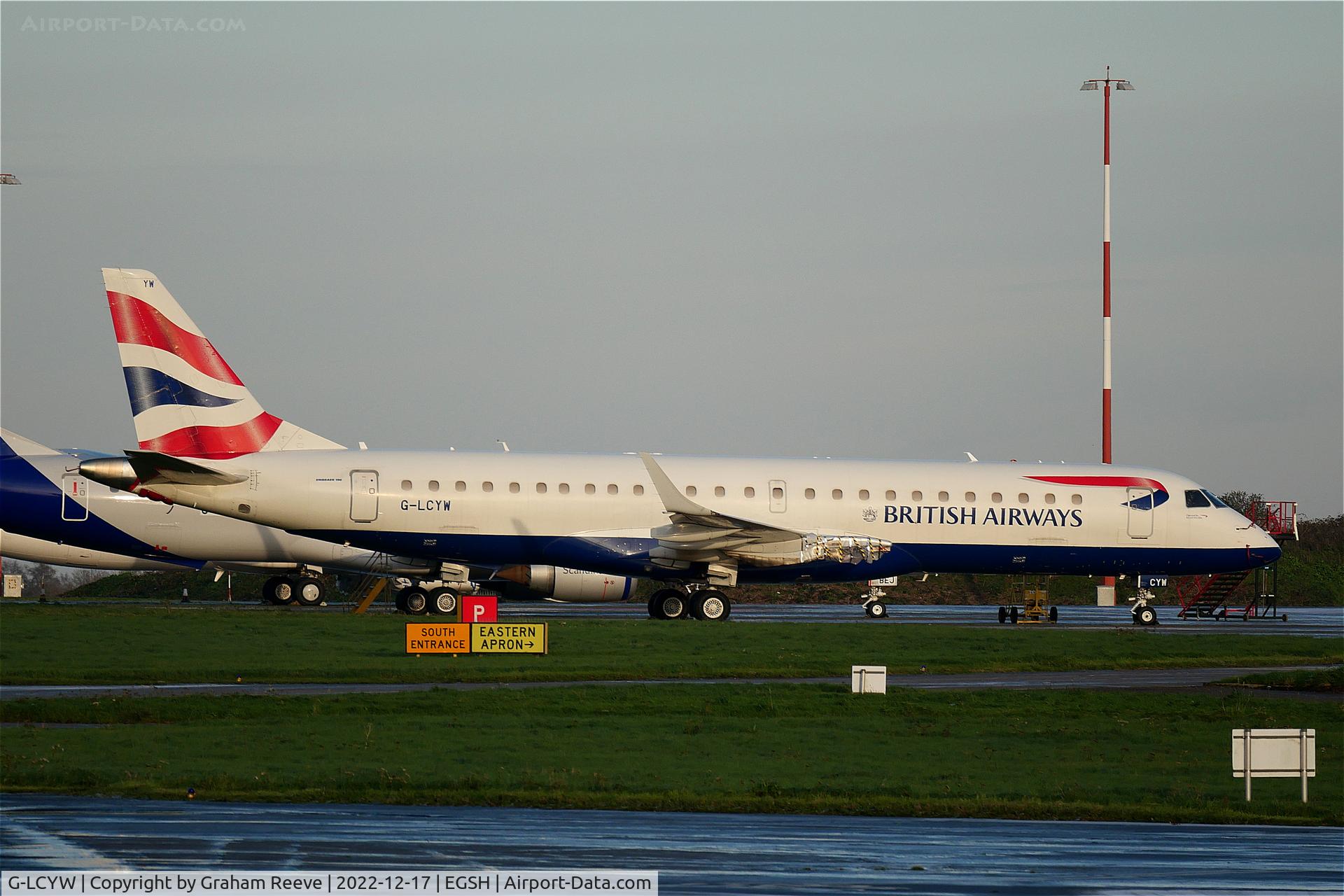 G-LCYW, 2008 Embraer 190SR (ERJ-190-100SR) C/N 19000163, Parked at Norwich minus engines.