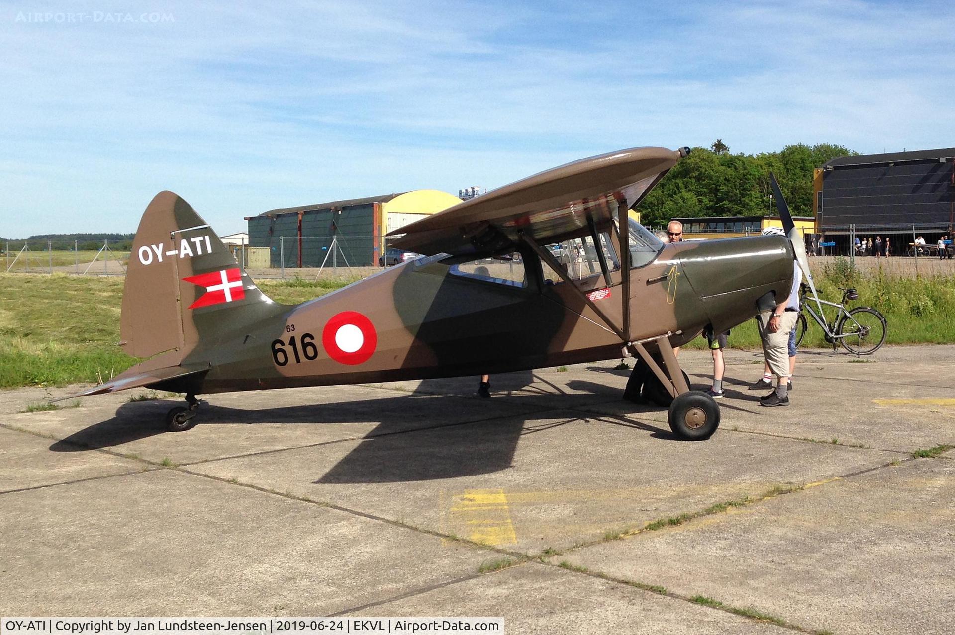OY-ATI, 1948 SAI KZ VII Laerke C/N 178, KZ VII  OY-ATI seen at Vaerloese, Denmark. KZ VII is a 
Danish designed and built 4-seat airplane with a 6-cylinder Continental engine. 56 KZ VIIs were built and 10 were used by Danish military 1948-1977. OY-ATI is ex Royal Danish Air Force 63-616.