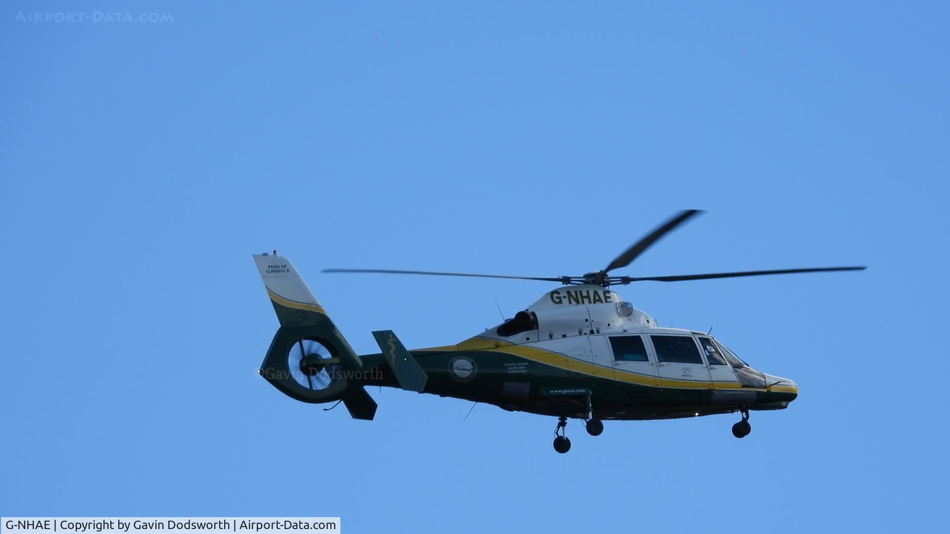 G-NHAE, 2007 Eurocopter AS-365N-3 Dauphin 2 C/N 6779, Flying over Darlington and returning to base in Urlay Nook.