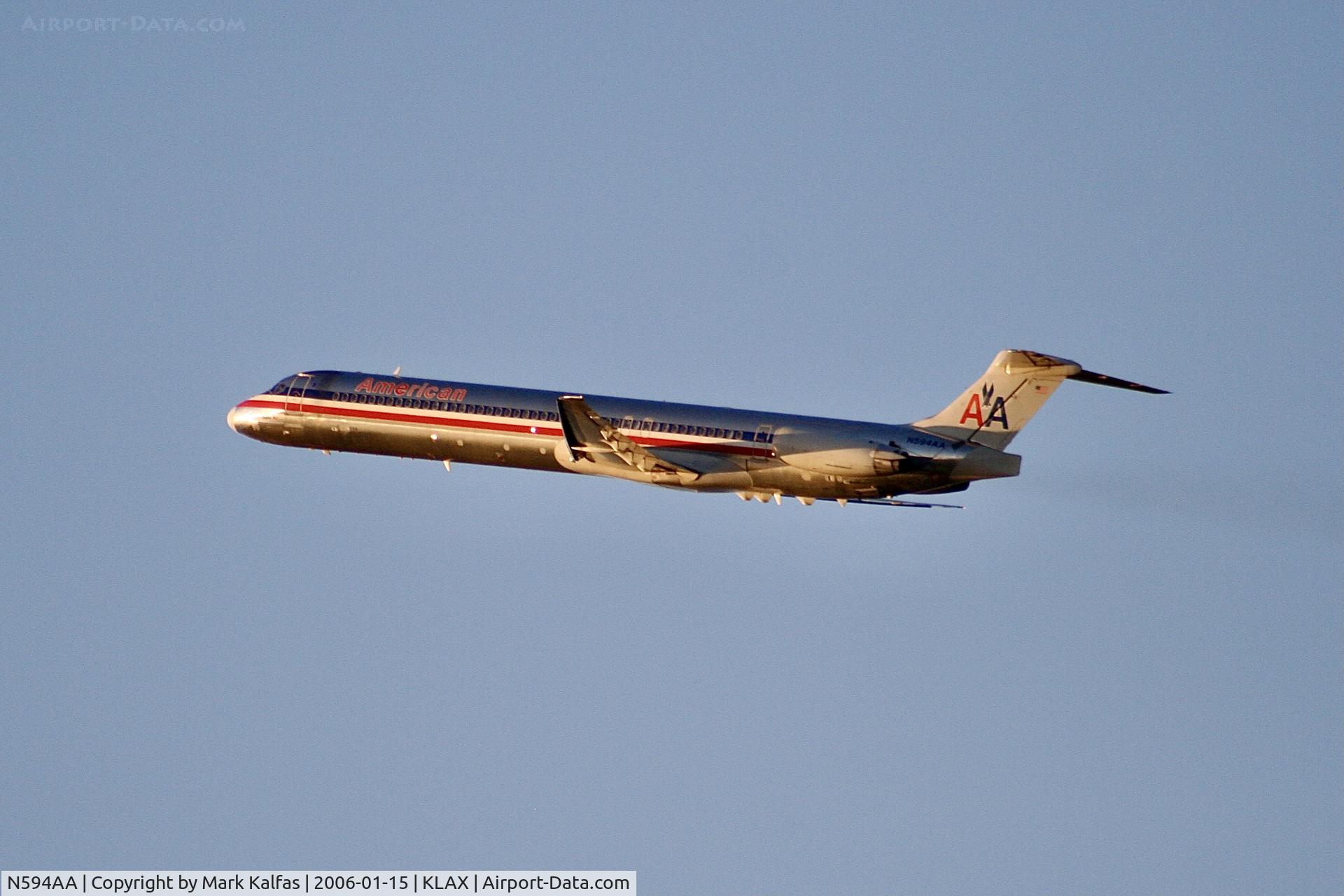 N594AA, 1992 McDonnell Douglas MD-83 (DC-9-83) C/N 53284, American Airlines McDonnell Douglas MD-83, N594AA departing 25R LAX