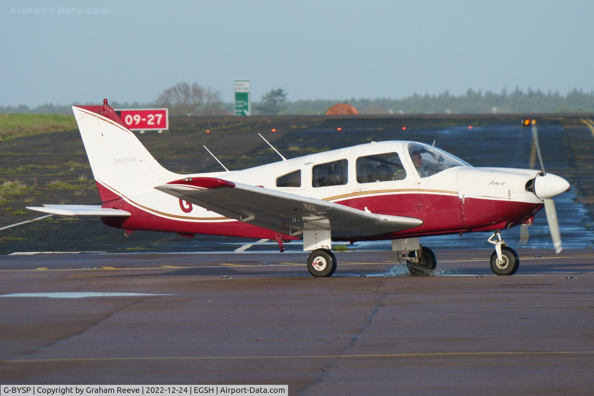 G-BYSP, 1985 Piper PA-28-181 Cherokee Archer II C/N 28-8590047, Departing from Norwich.