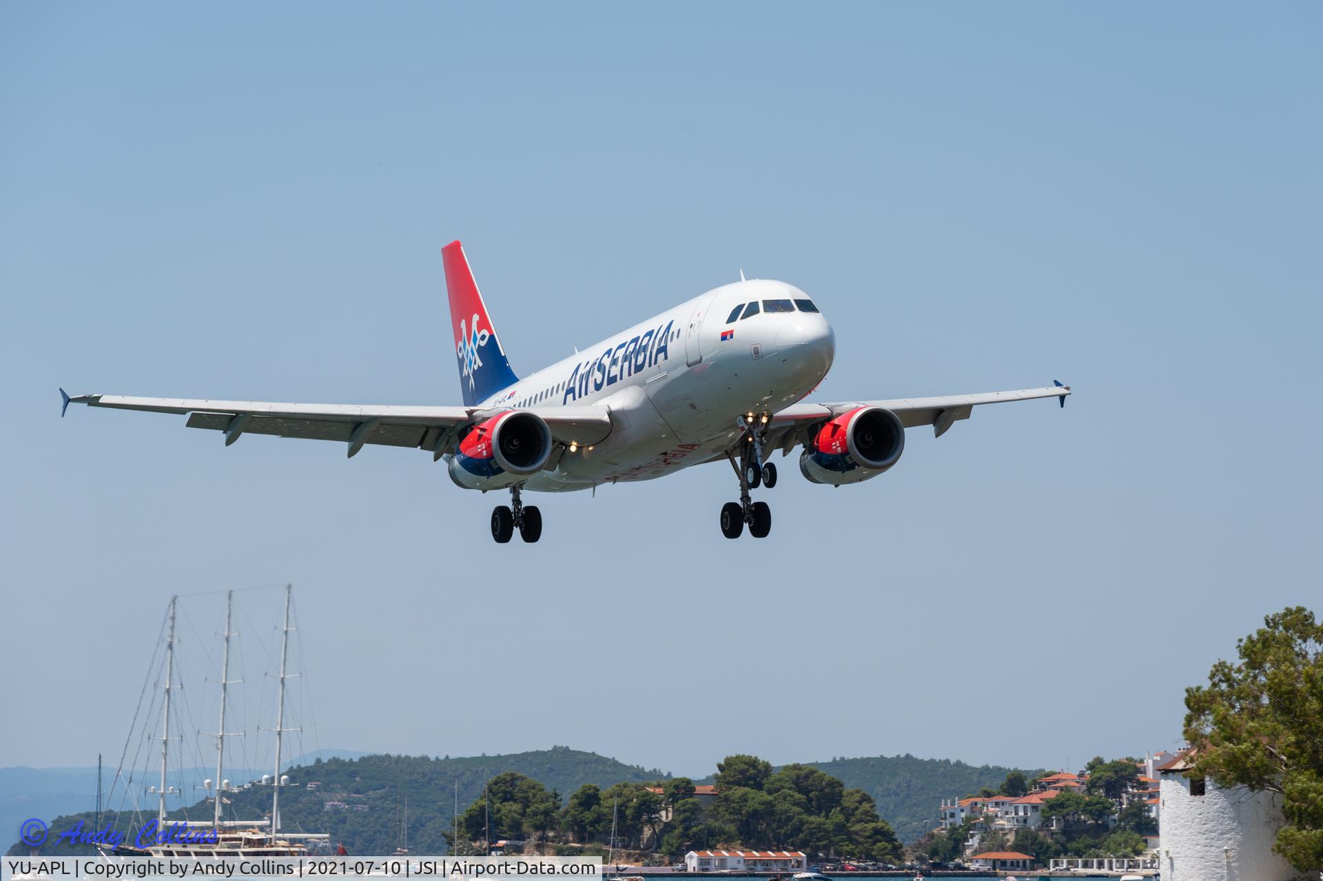 YU-APL, 2010 Airbus A319-132 C/N 4282, Landing at Skiathos