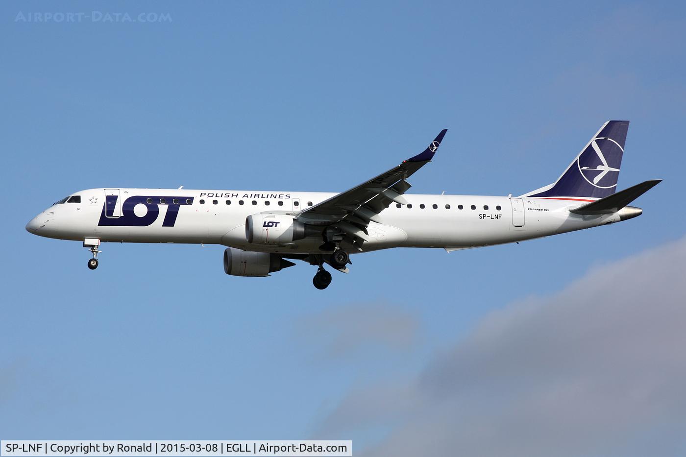 SP-LNF, 2013 Embraer 195LR (ERJ-190-200LR) C/N 19000596, at lhr