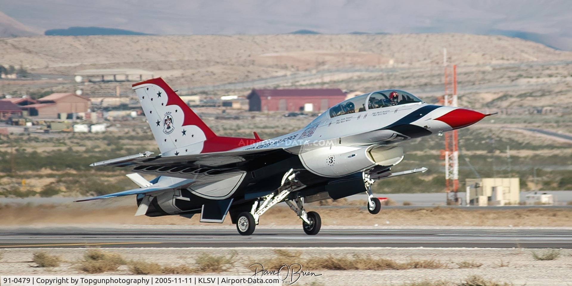 91-0479, 1991 General Dynamics F-16D Fighting Falcon C/N CD-34, Thunderbird # touching down