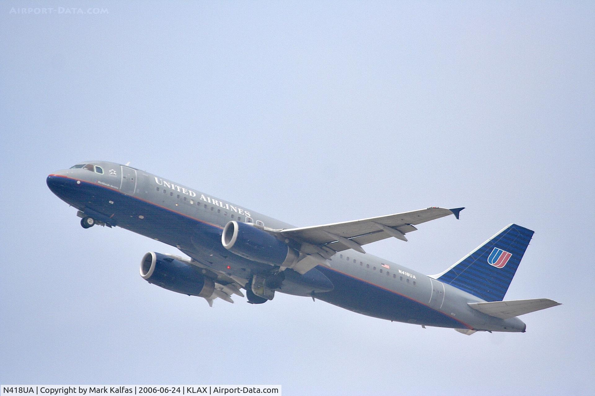 N418UA, 1994 Airbus A320-232 C/N 485, United Airbus A320-232, Departing 25R LAX