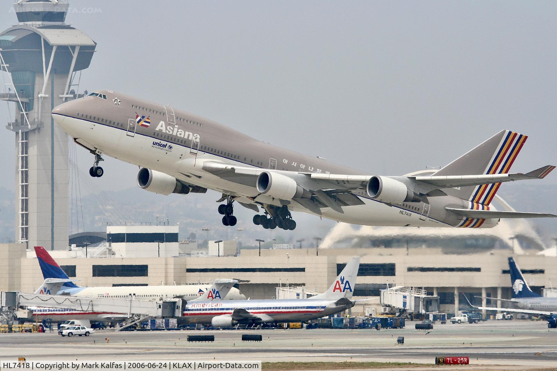 HL7418, 1994 Boeing 747-48E C/N 25780, ASIANA Boeing 747-48E, HL7418 departing LAX