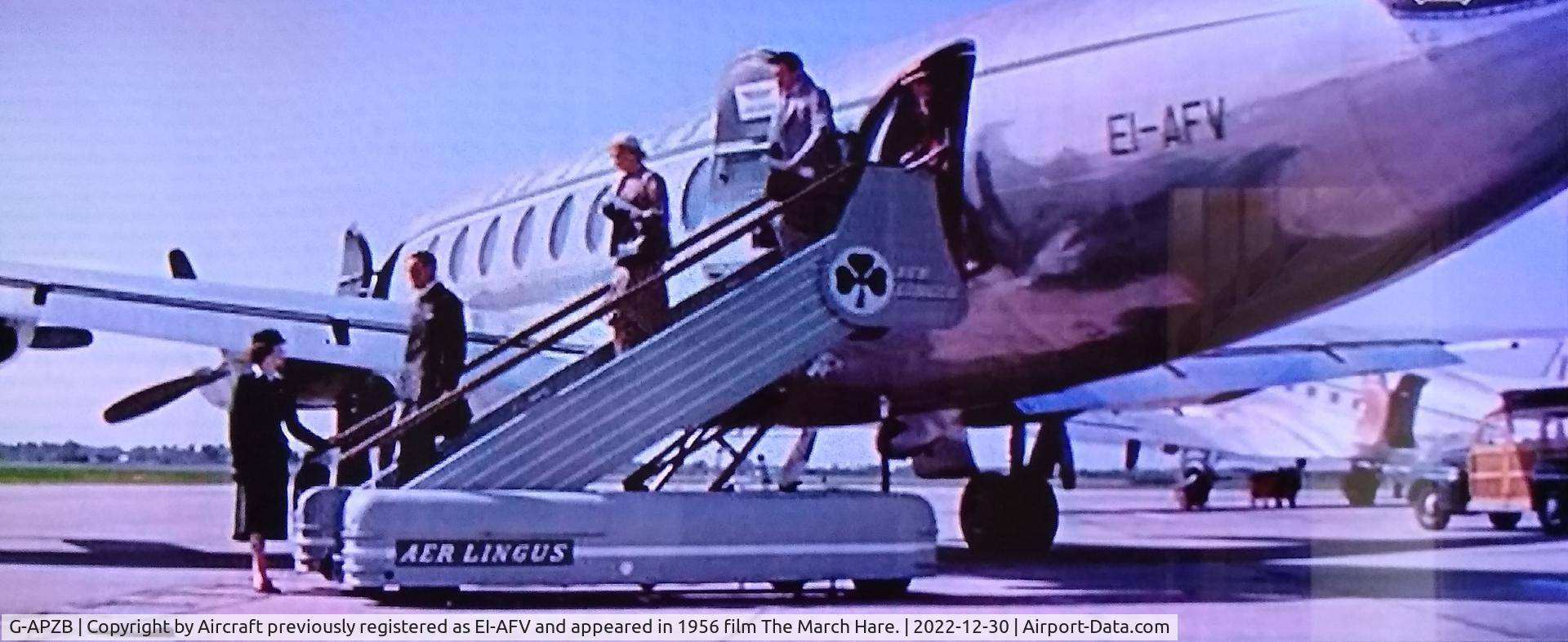 G-APZB, 1954 Vickers Viscount 707 C/N 30, Aircraft previously registered as EI-AFV and appeared in 1956 film The March Hare.