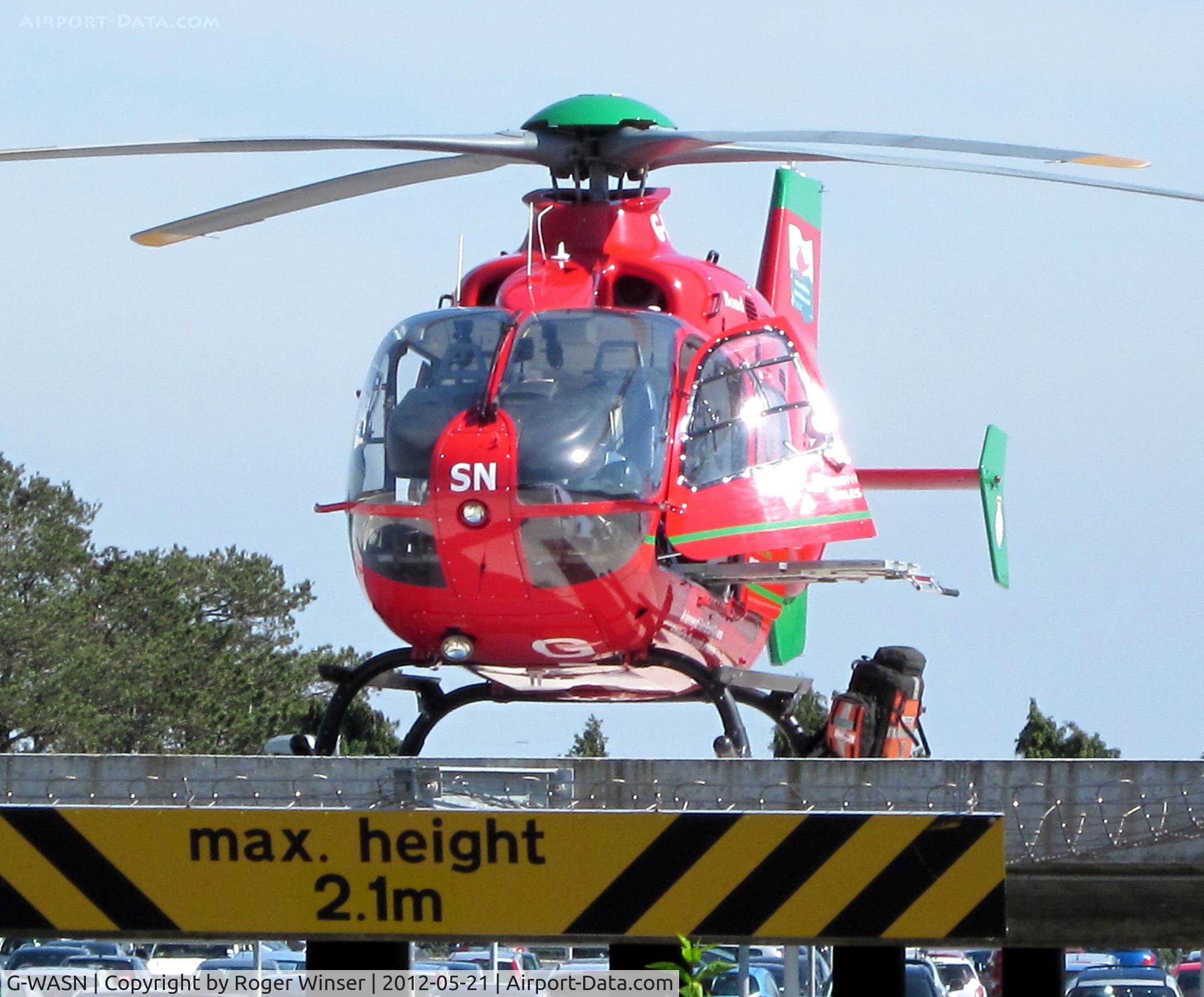 G-WASN, 2008 Eurocopter EC-135T-2+ C/N 0746, Off airport. Wales Air Ambulance helicopter (Helimed 57) on the helipad at Morriston Hospital, Swansea, Wales, UK.