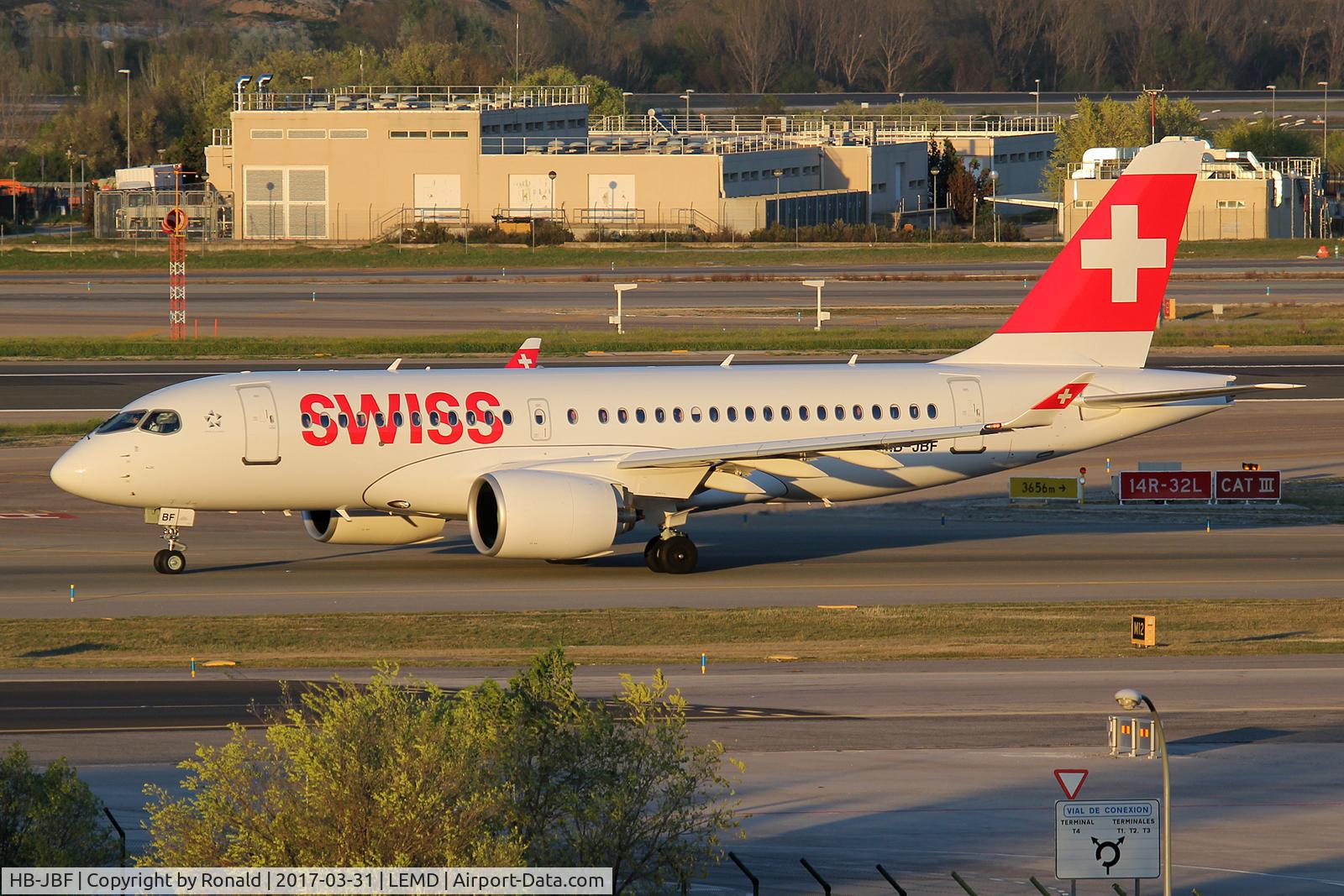 HB-JBF, 2017 Bombardier CSeries CS100 (BD-500-1A10) C/N 50015, at mad