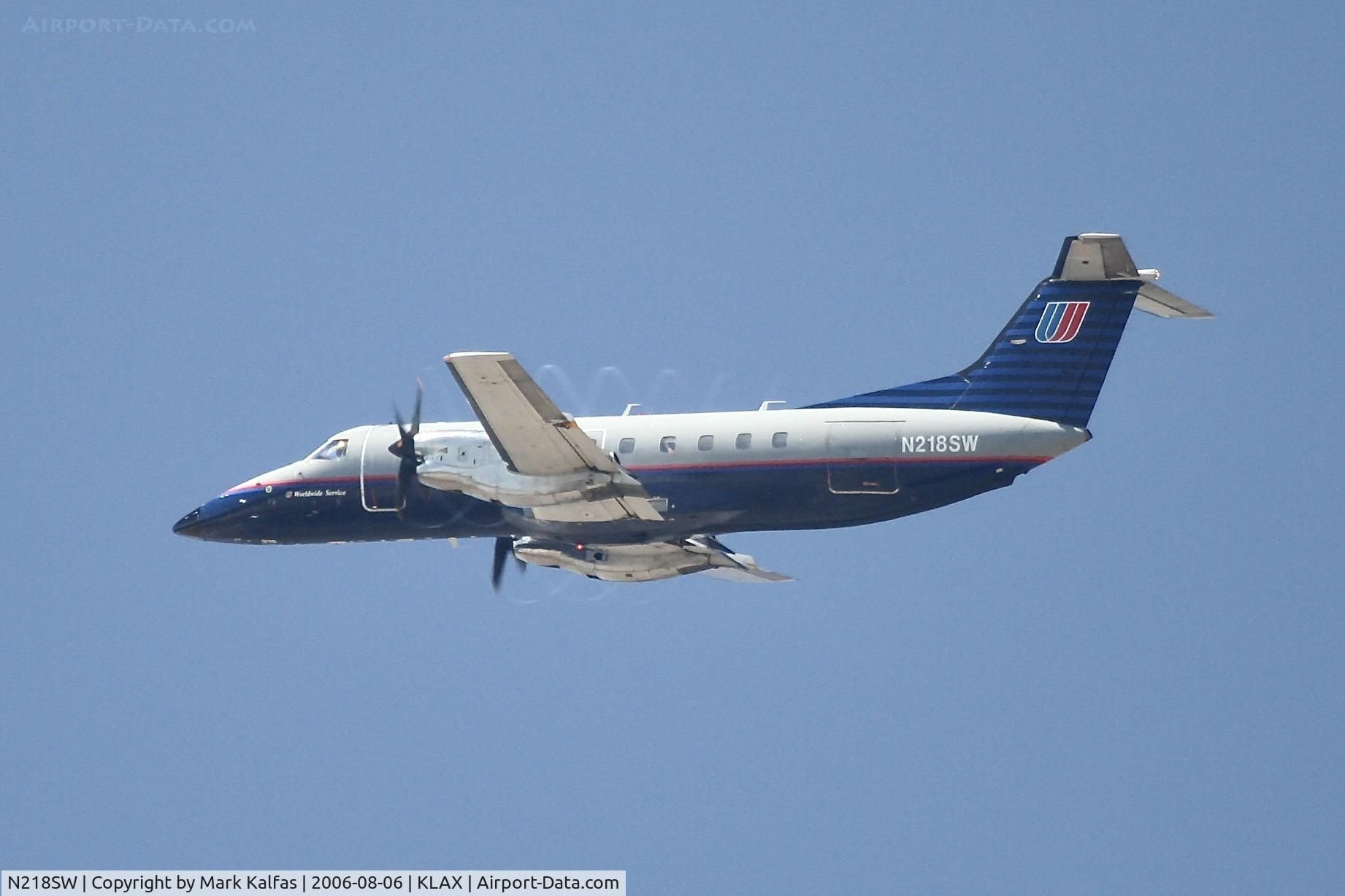 N218SW, 1994 Embraer EMB-120ER Brasilia C/N 120.287, SkyWest/United Express Embraer EMB-120ER Brasilia, N213SW departing 25R LAX