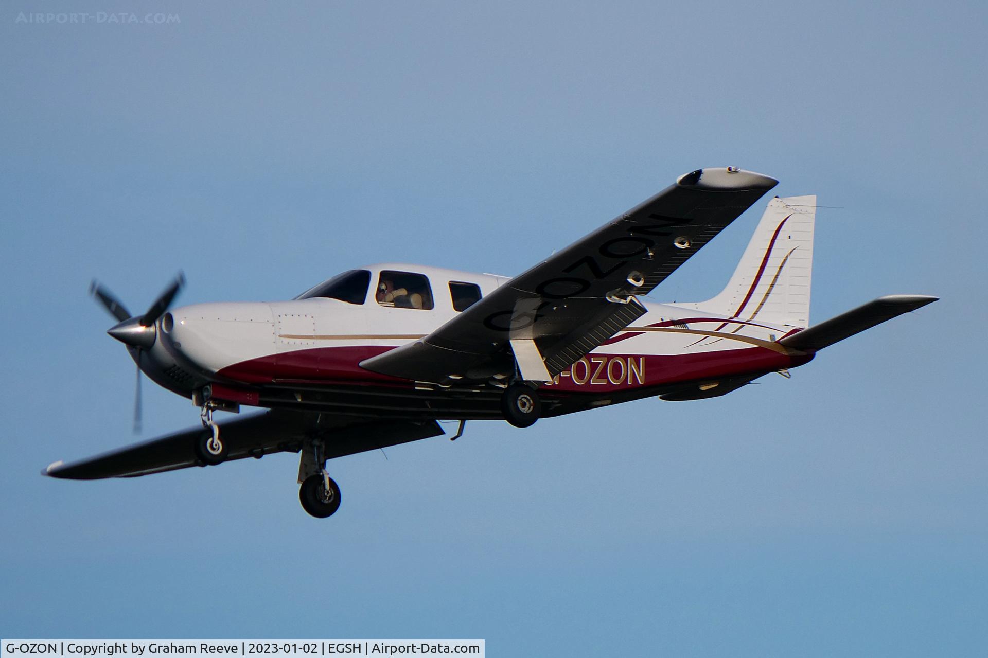 G-OZON, 2005 Piper PA-32R-301T II TC Turbo Saratoga C/N 3257393, Landing at Norwich.