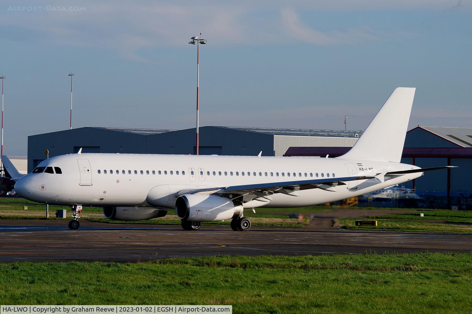 HA-LWO, 2012 Airbus A320-232 C/N 5123, Departing from Norwich.