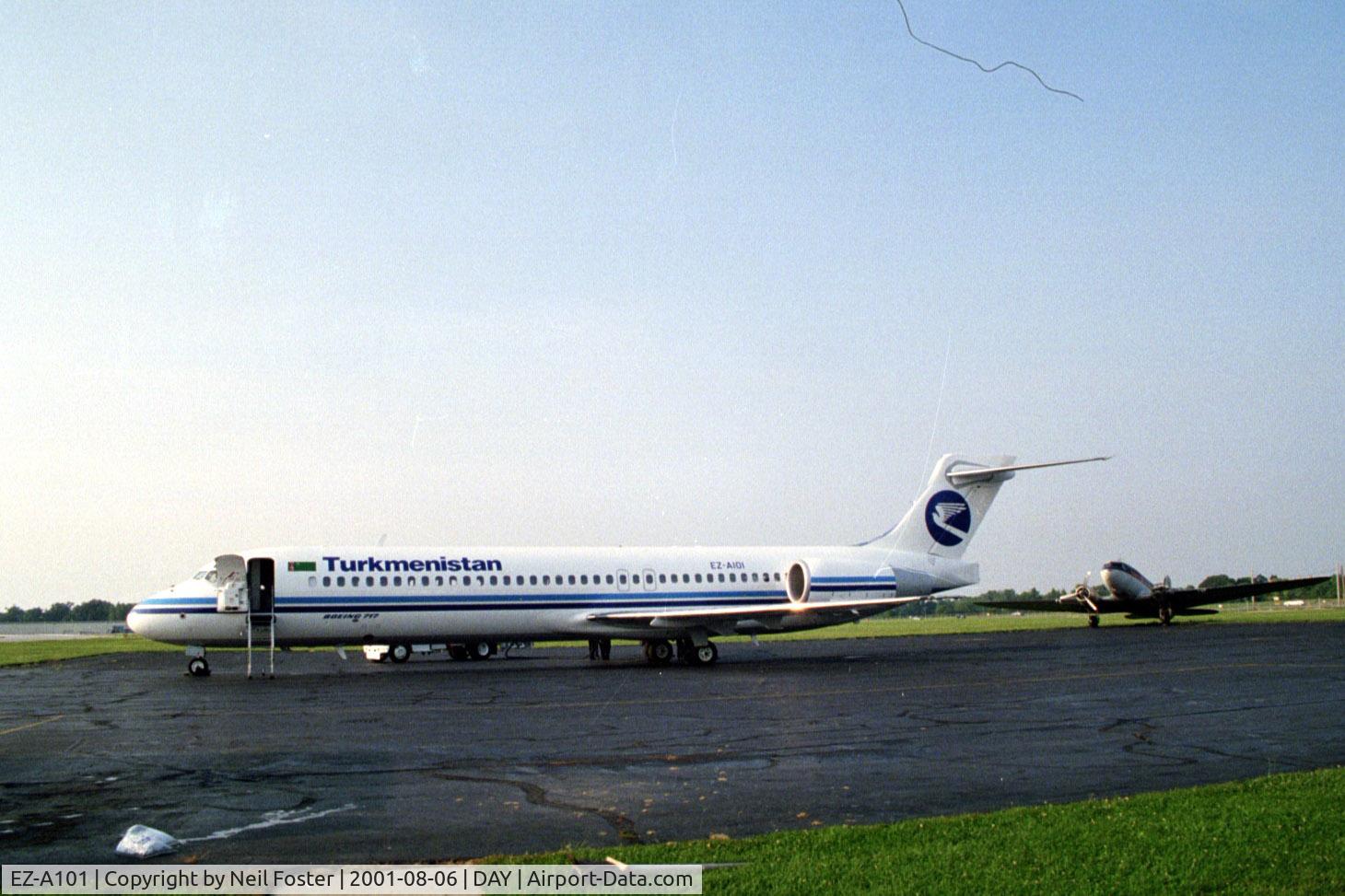 EZ-A101, 2001 Boeing 717-22K C/N 55153, EZ-A101 refueling at Dayton, OH during the delivery flight from Long Beach, CA to Ashgabat, Turkemenistan