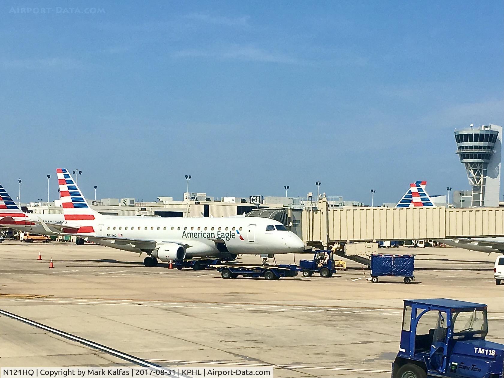 N121HQ, 2007 Embraer 175LR (ERJ-170-200LR) C/N 17000194, Republic Airlines/ American Eagle Embraer 175LR, N121HQ at gate C28 PHL.