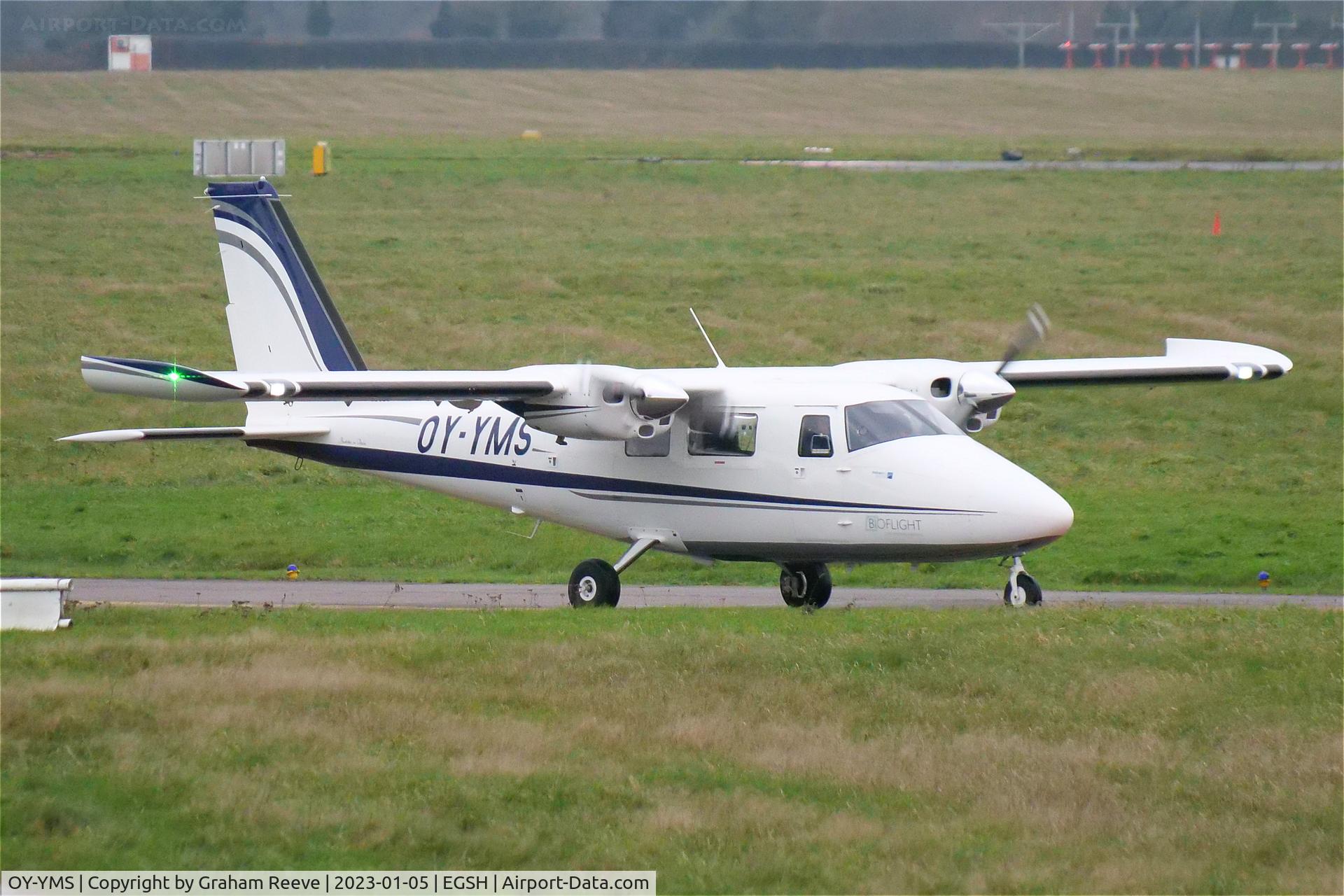 OY-YMS, 2022 Partenavia P.68C C/N 520/C, Departing from Norwich.