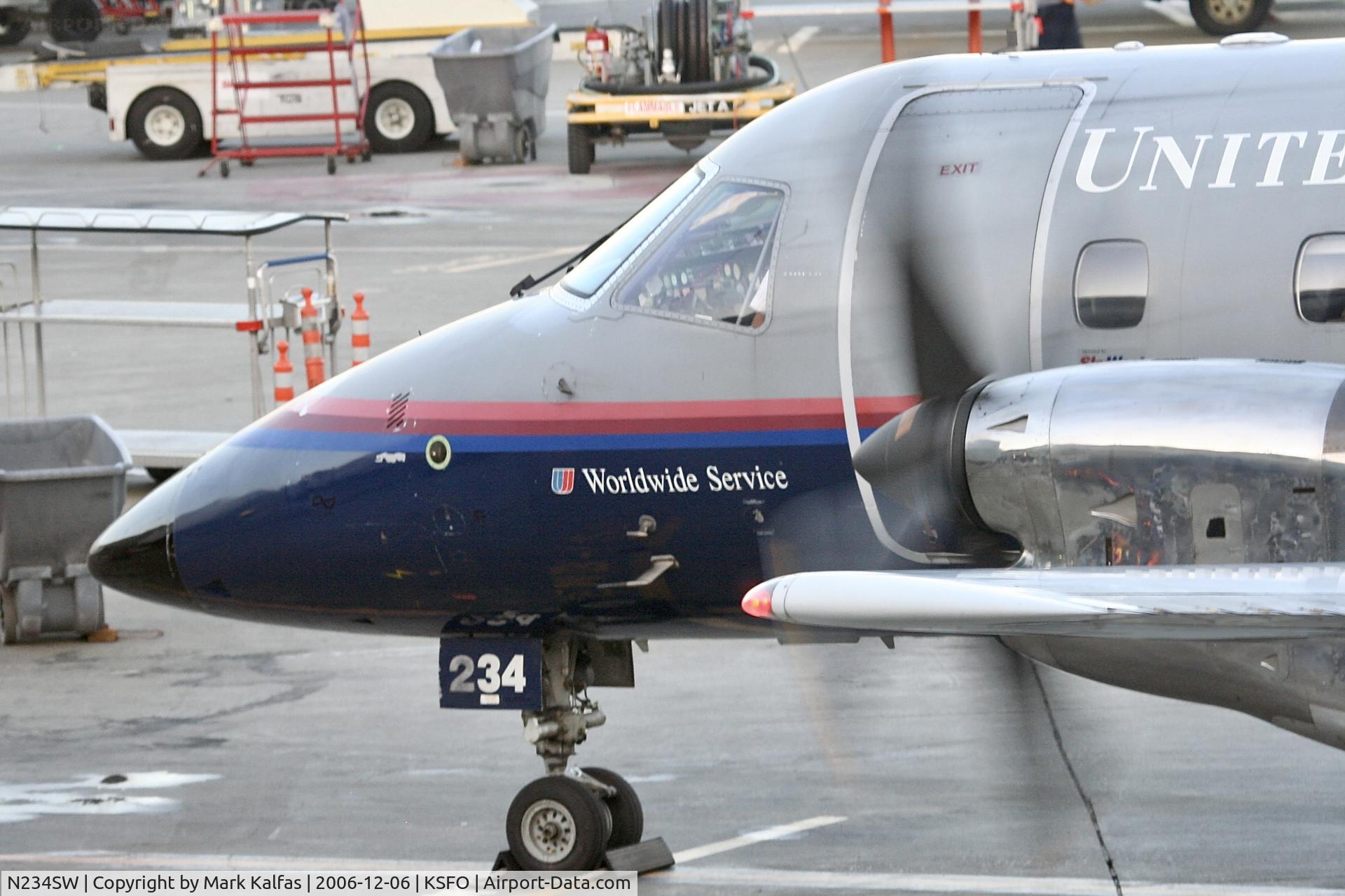 N234SW, 1996 Embraer EMB-120ER Brasilia C/N 120.308, SkyWest/United Express Embraer EMB-120ER, N234SW Brasilia pulling into the gate area at SFO