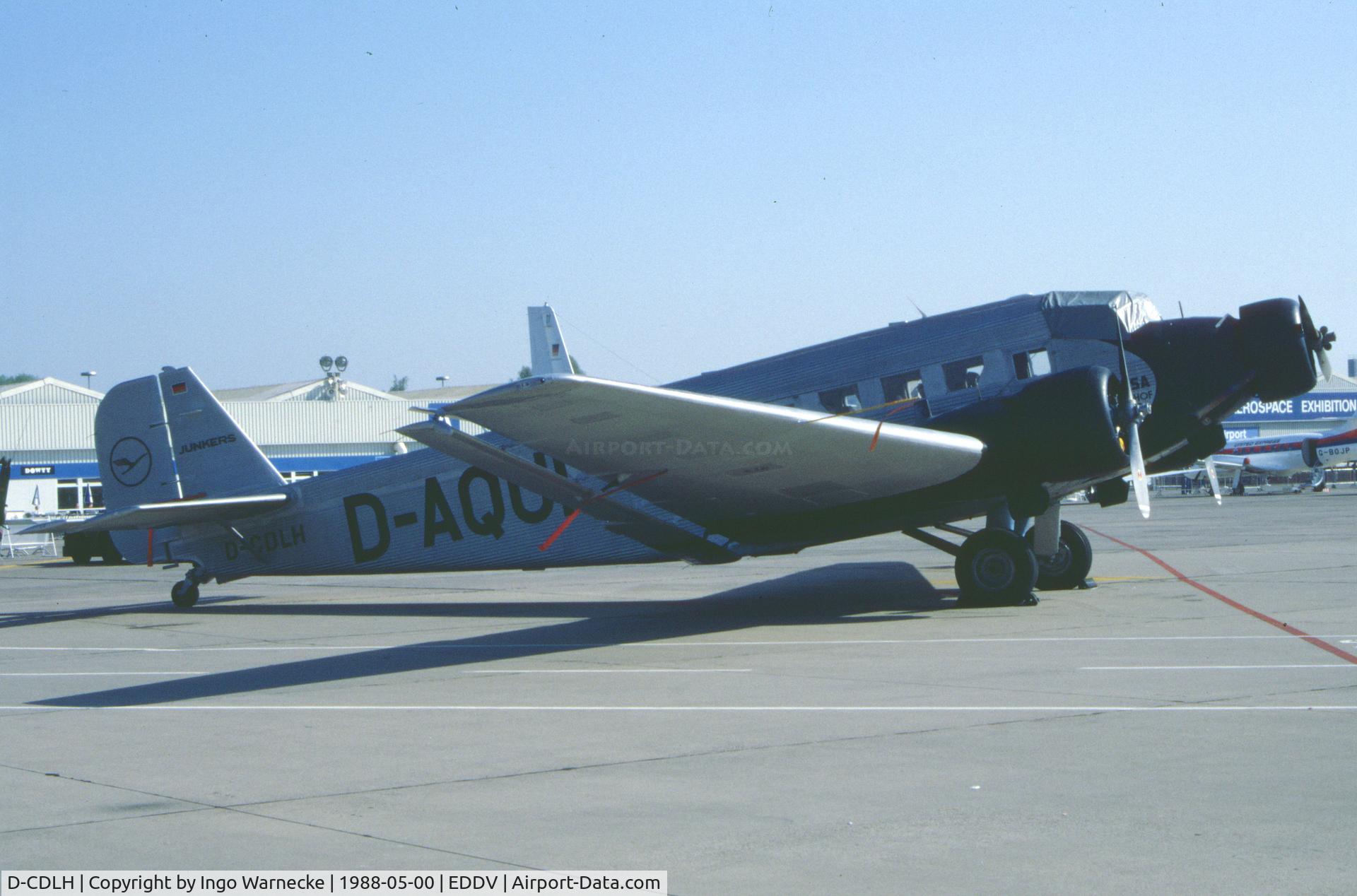 D-CDLH, 1936 Junkers Ju-52/3m C/N 130714, Junkers Ju 52/3m of Lufthansa at the Internationale Luftfahrtausstellung ILA, Hannover 1988