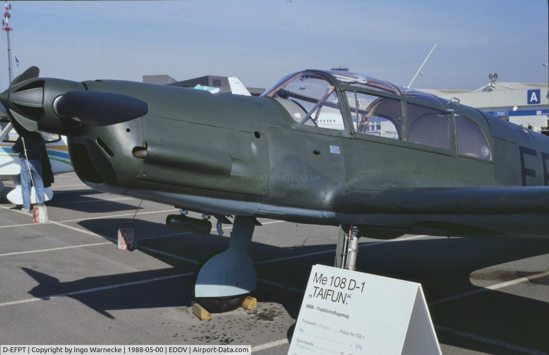 D-EFPT, Messerschmitt Bf-108 Taifun C/N 5138, Messerschmitt Bf 108D-1 Taifun of the Messerschmitt Foundation at the Internationale Luftfahrtausstellung ILA, Hannover 1988