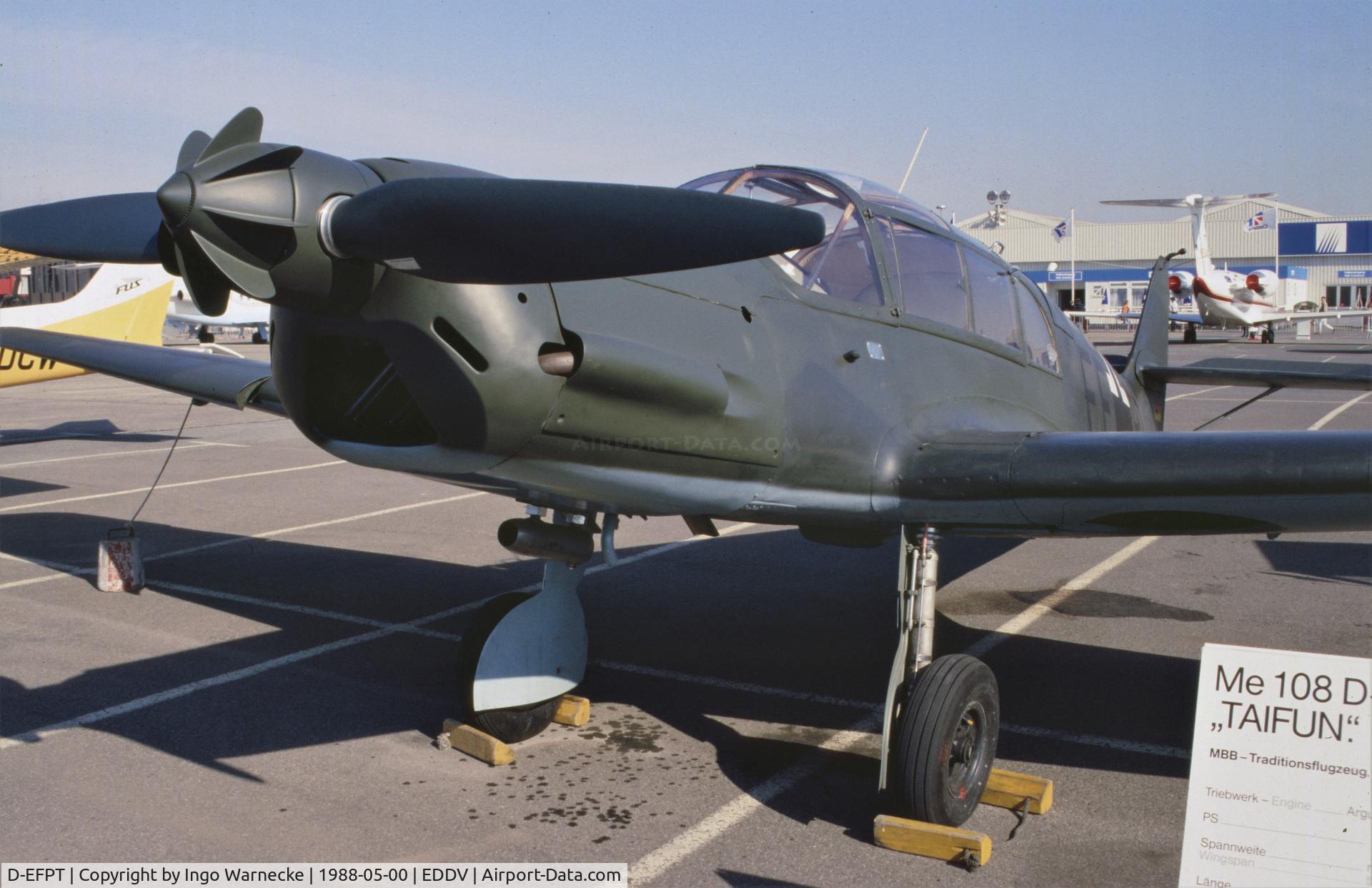 D-EFPT, Messerschmitt Bf-108 Taifun C/N 5138, Messerschmitt Bf 108D-1 Taifun of the Messerschmitt Foundation at the Internationale Luftfahrtausstellung ILA, Hannover 1988
