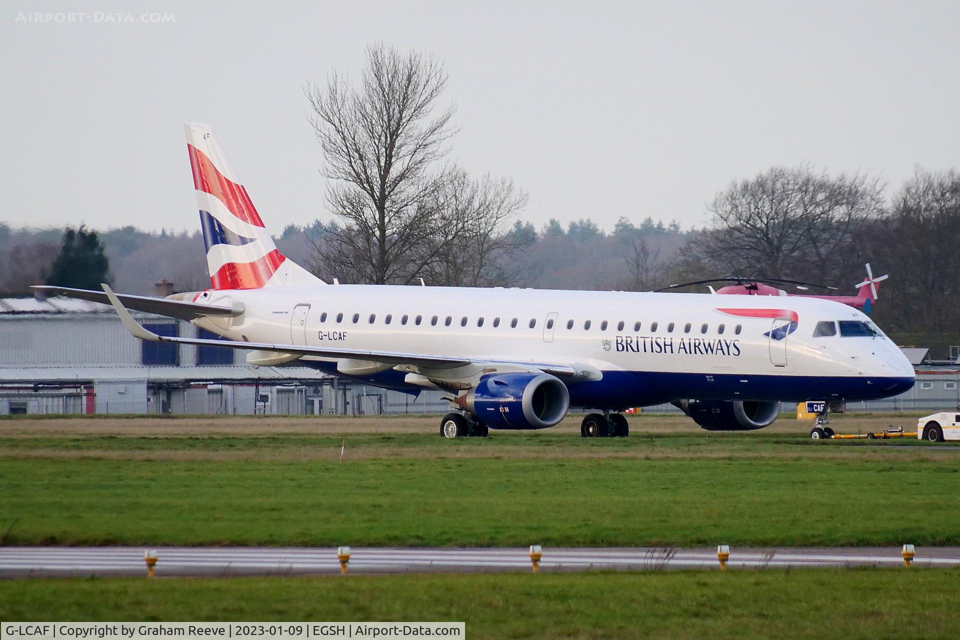 G-LCAF, 2012 Embraer 190LR (ERJ-190-100LR) C/N 19000548, Under tow at Norwich.