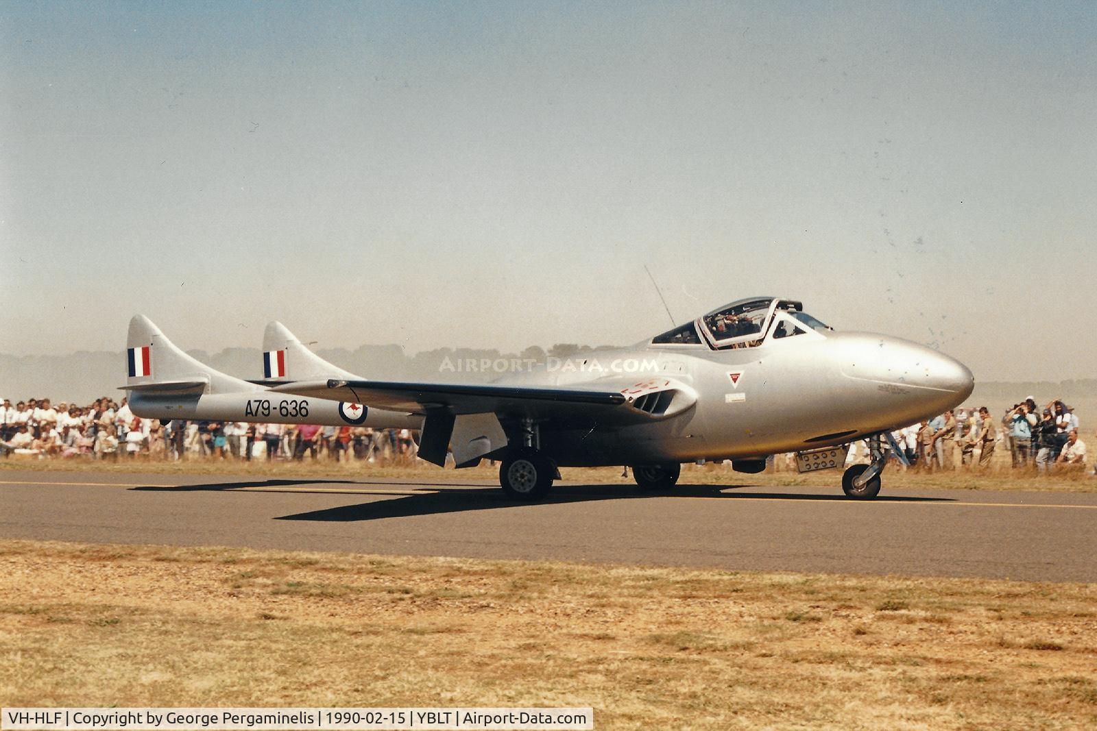 VH-HLF, 1959 De Havilland Australia DH-115 Vampire T.35 C/N DHA4158, Airshow.