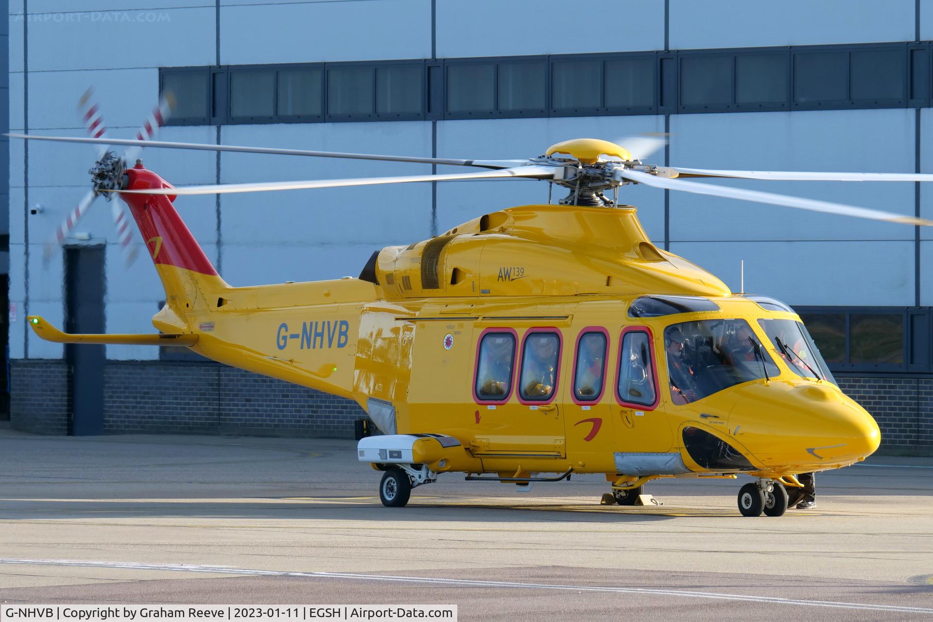 G-NHVB, 2013 AgustaWestland AW-139 C/N 41354, Departing from Norwich.